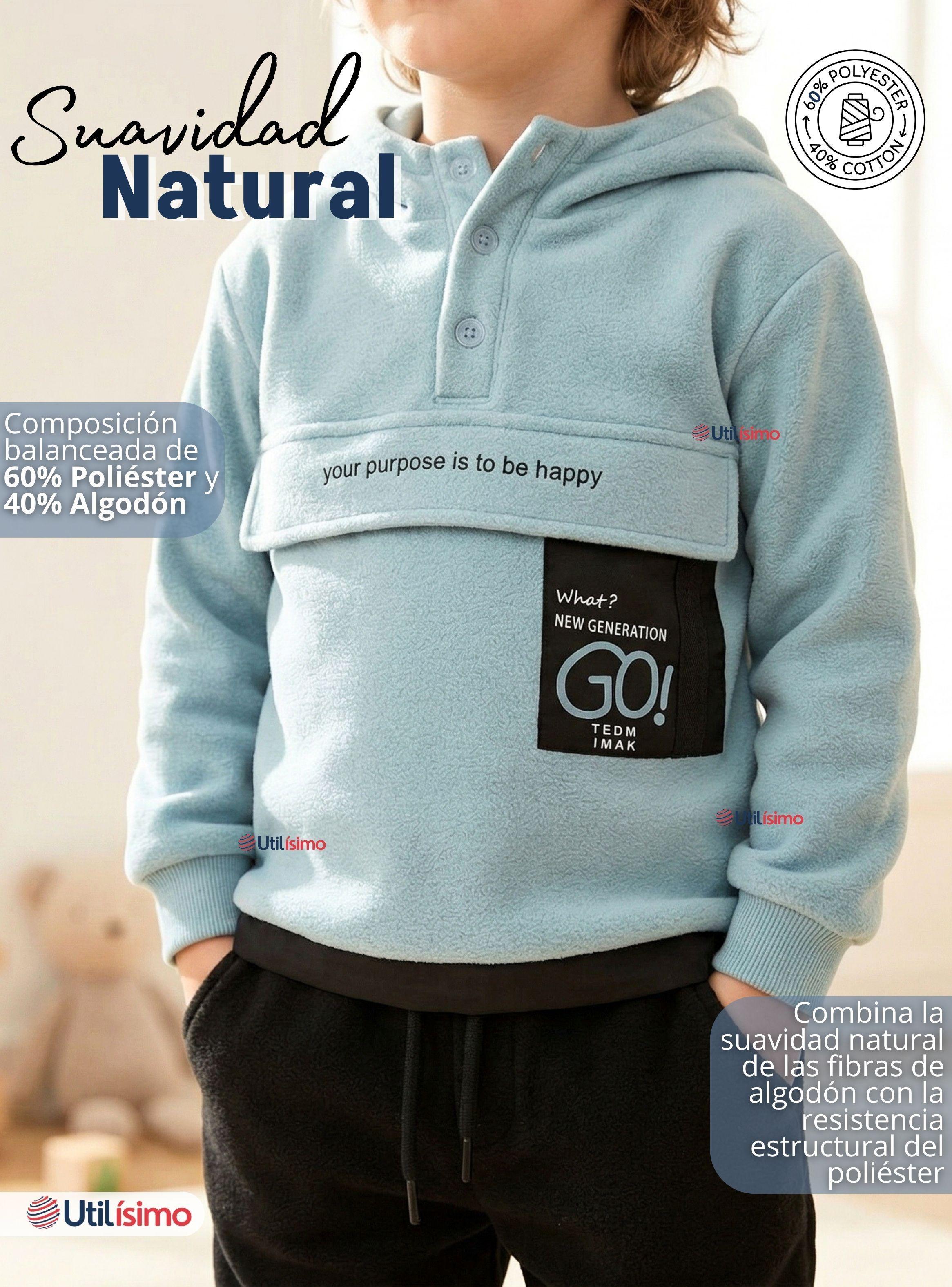 Conjunto 2 Piezas Buzo Pantalón Y Polerón Con Capucha Azul Niño-5