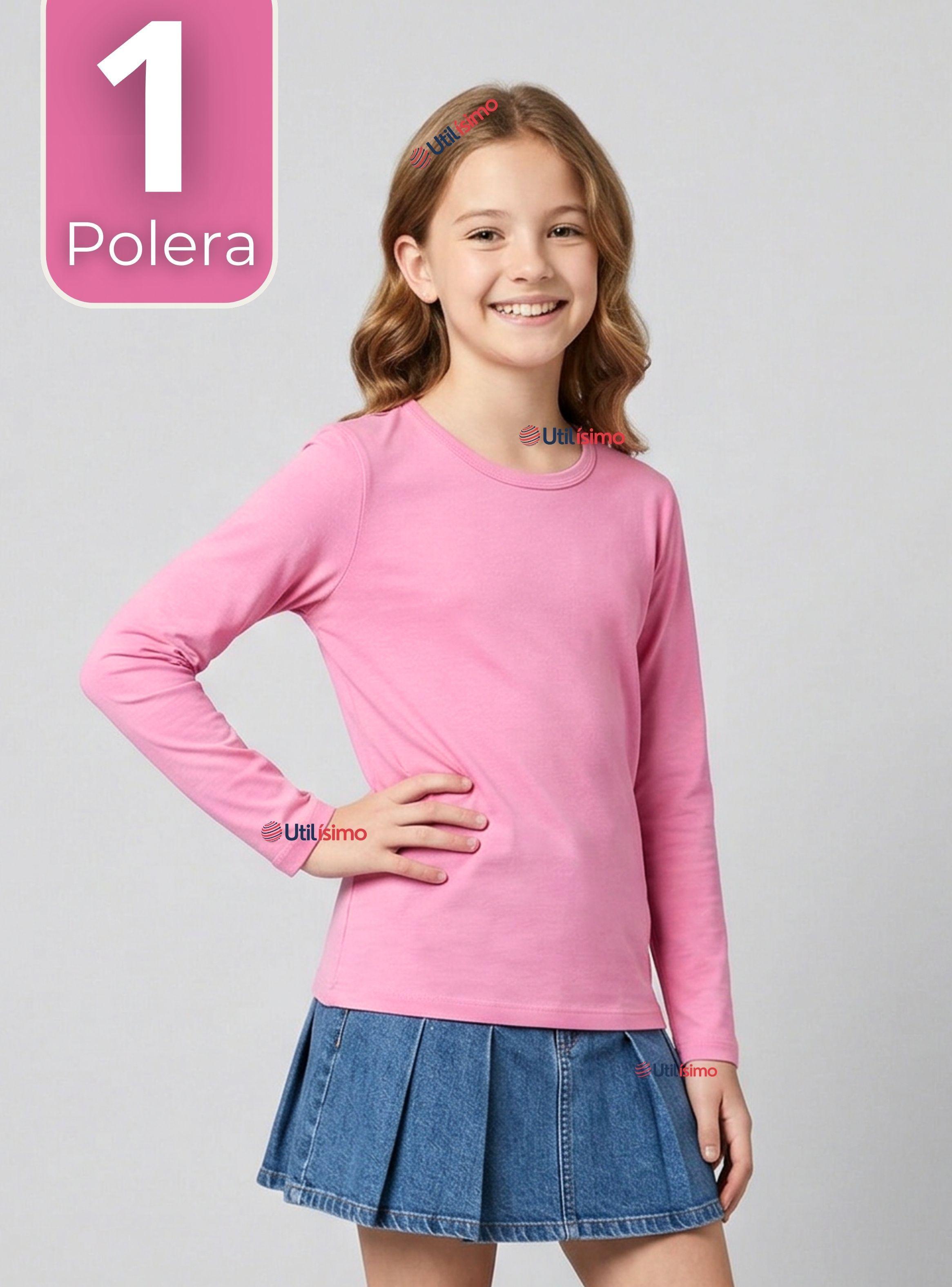 Camiseta Polera Bambú Cuello Redondo Rosado Oscuro Primera Capa Mangas Largas Niñas-0