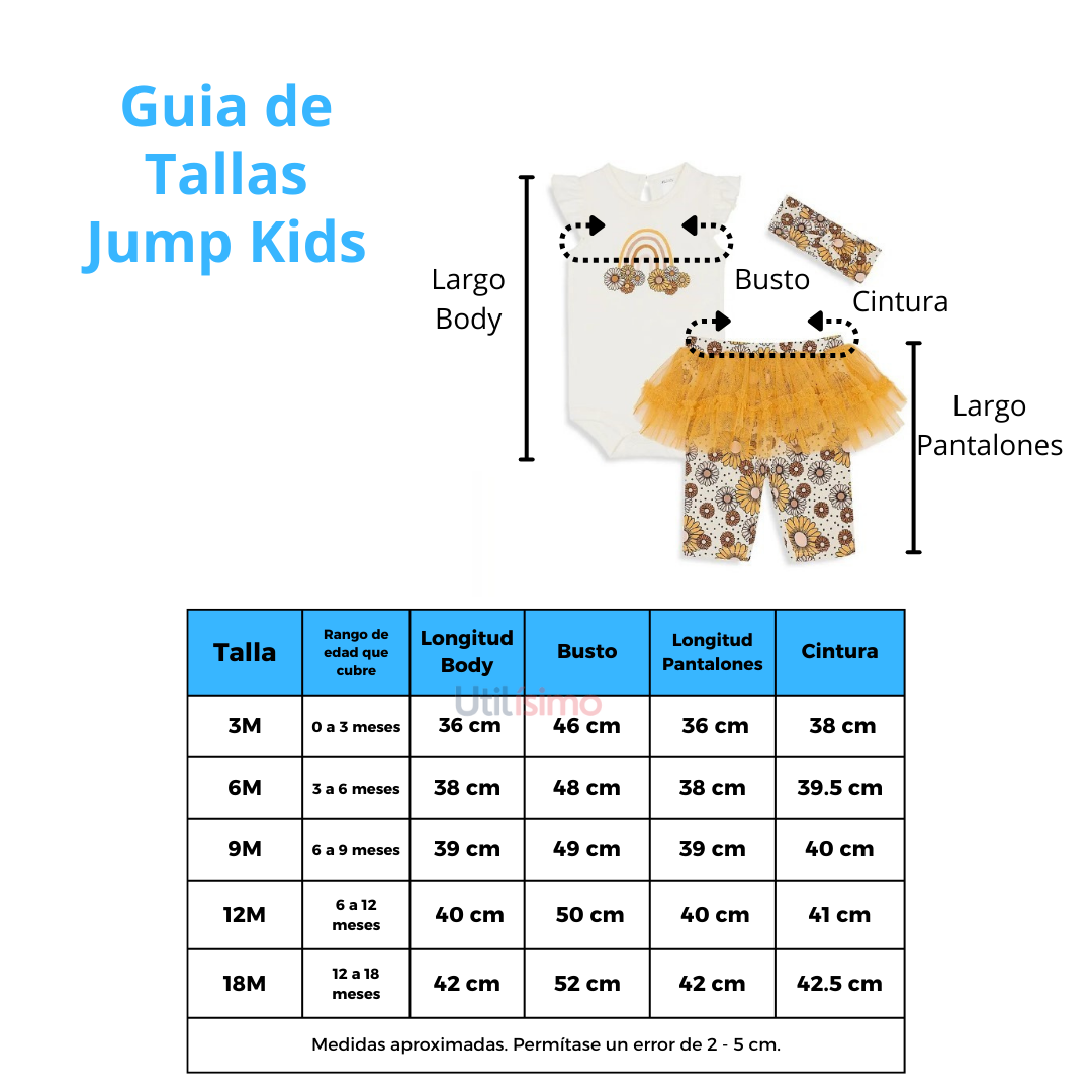 Set 3 Piezas Body Calzas Turbante Algodón Niñas Jump Kids-5