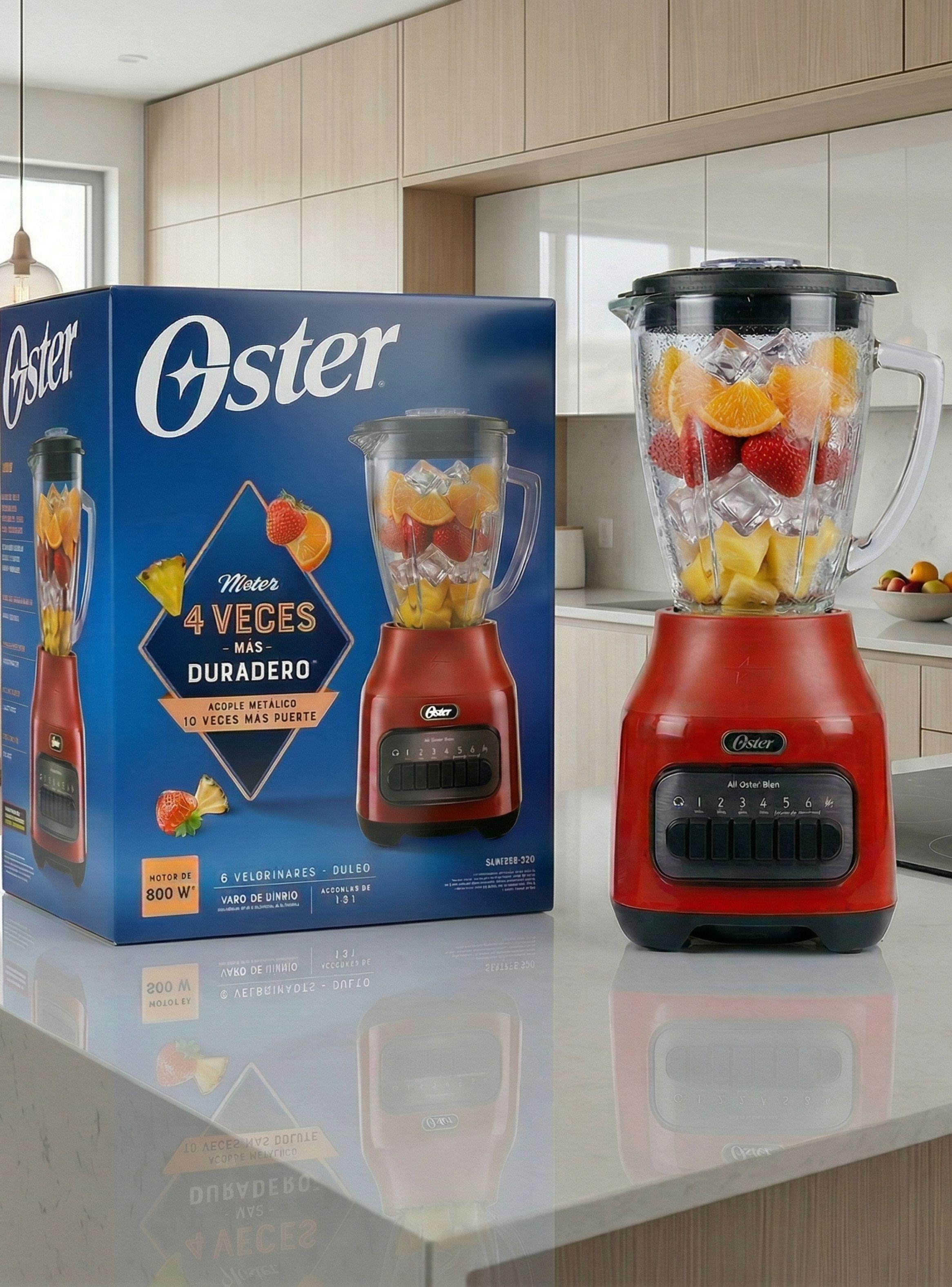 Licuadora Oster® con vaso de vidrio y 6 velocidades más pulso 800W 1,5Litros-0