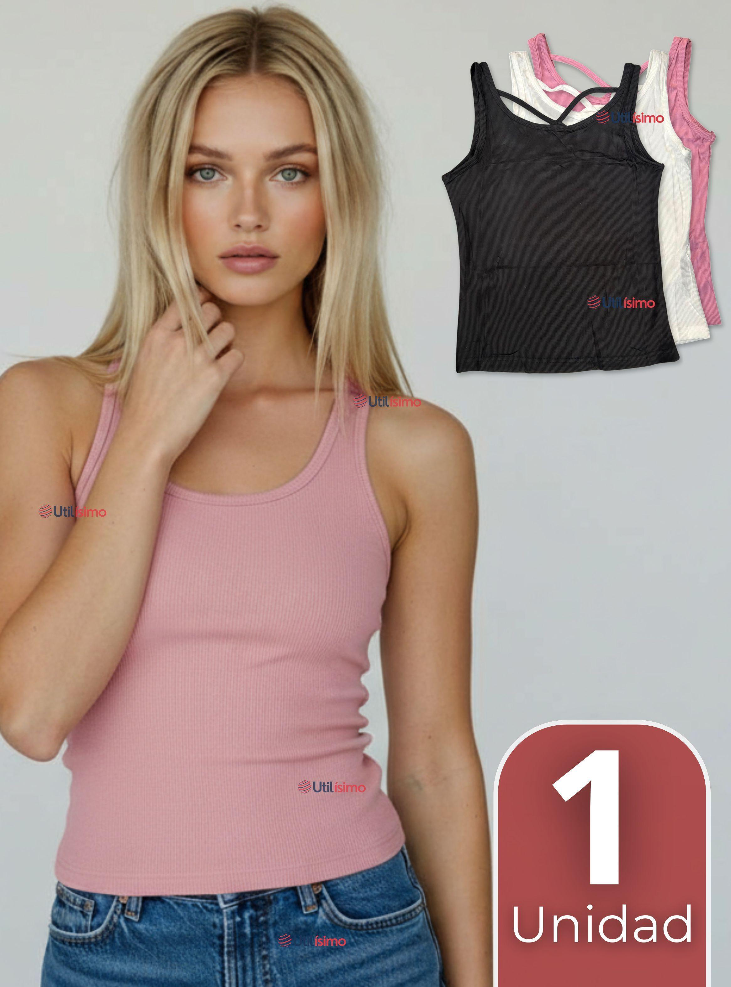 Camiseta Polera 100% Algodón Básica Espalda Cruzada Mujer Colores Surtidos-0