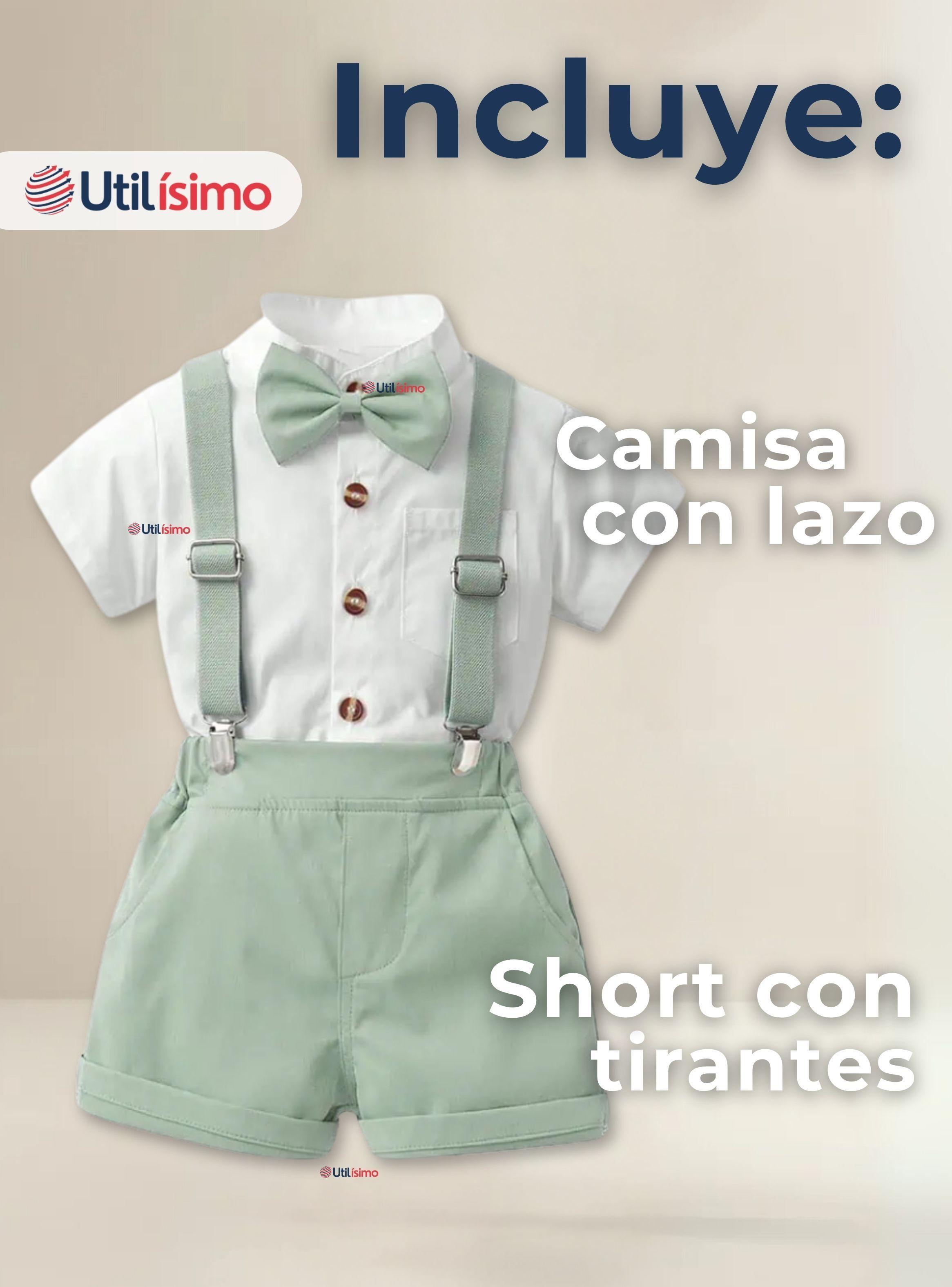 Conjunto de Vestir con Tirantes Camisa Blanca y Pantalón Corto Algodón Bebe y Niño-1