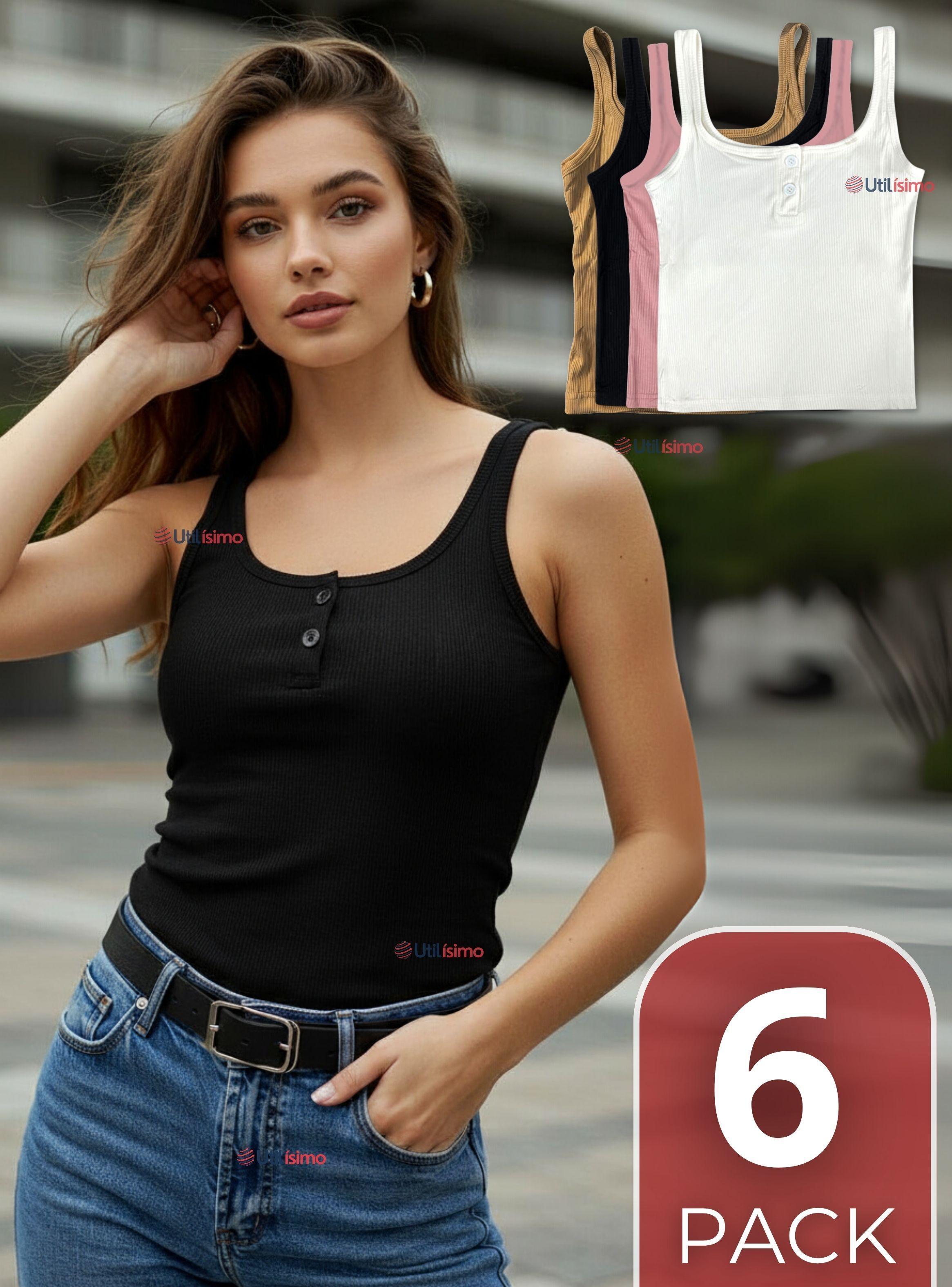 Pack 6 Camisetas Poleras 100% Algodón Básicas Lisa para Mujer en Colores Surtidos-0