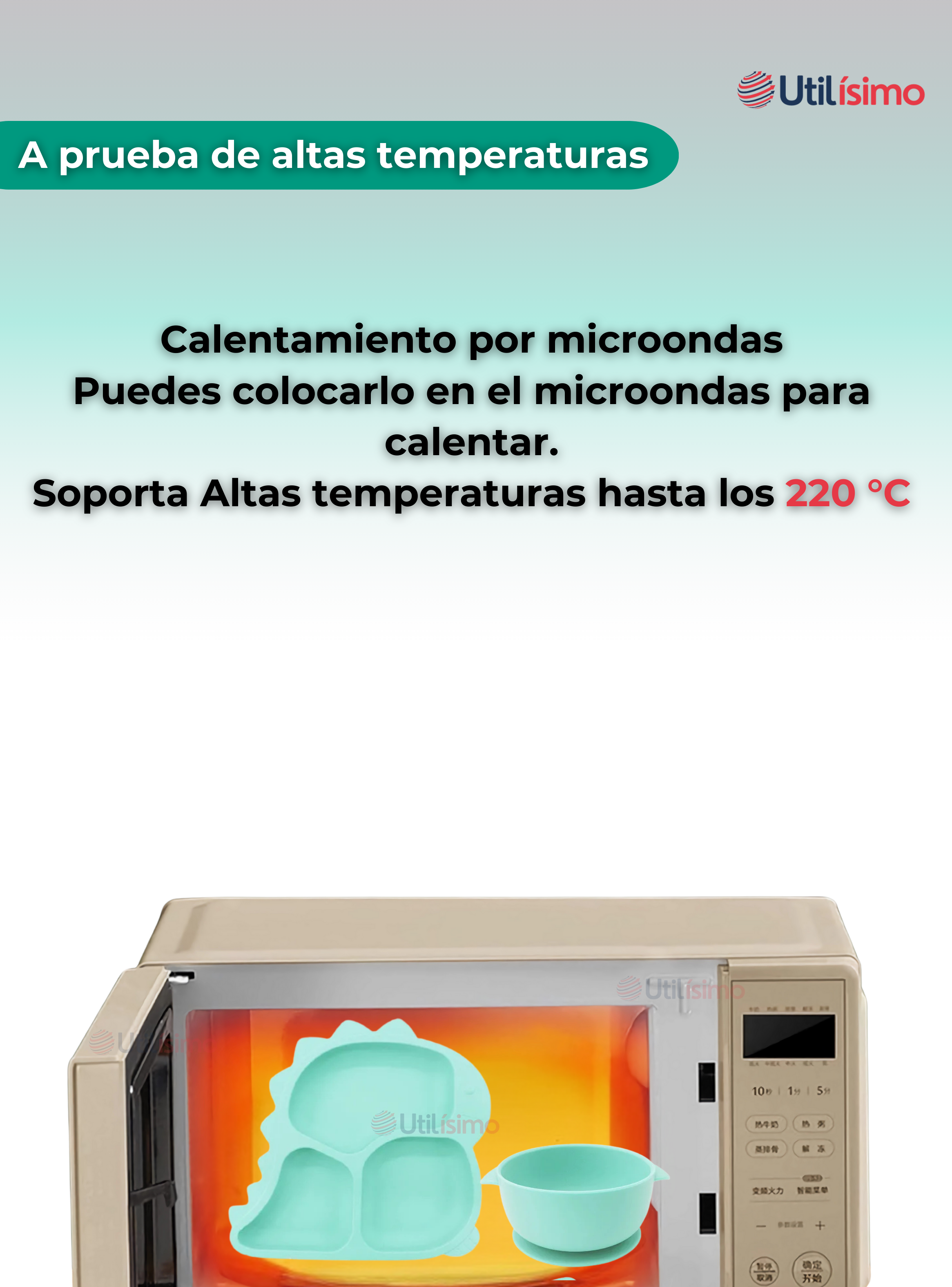Set De Alimentación Bebé Silicona 5 Piezas Dinosaurio Libre BPA Turquesa-6