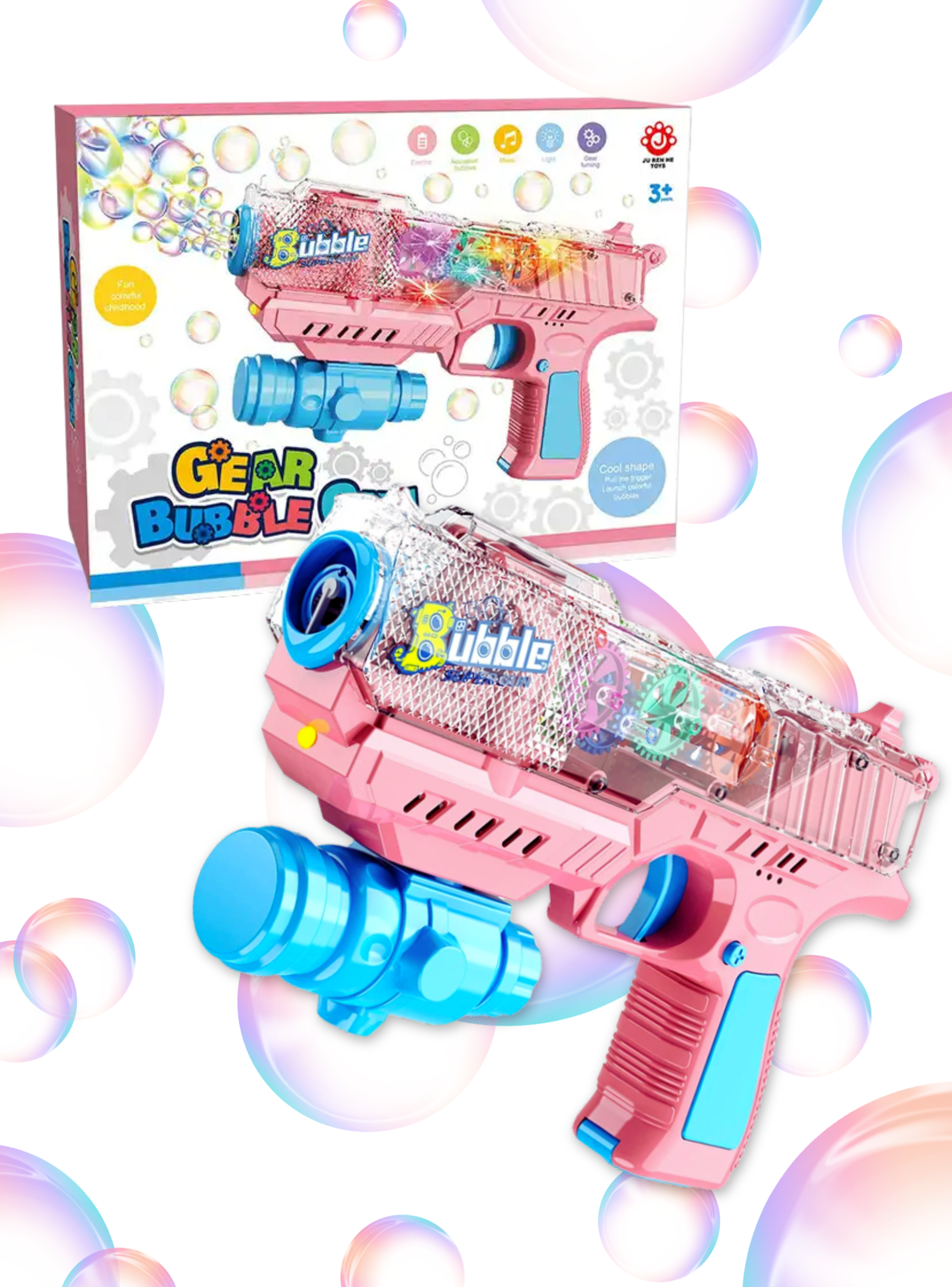 Pistola Burbuja con Luz Sonido Juguete Niña Líquido Incluido Rosa-4