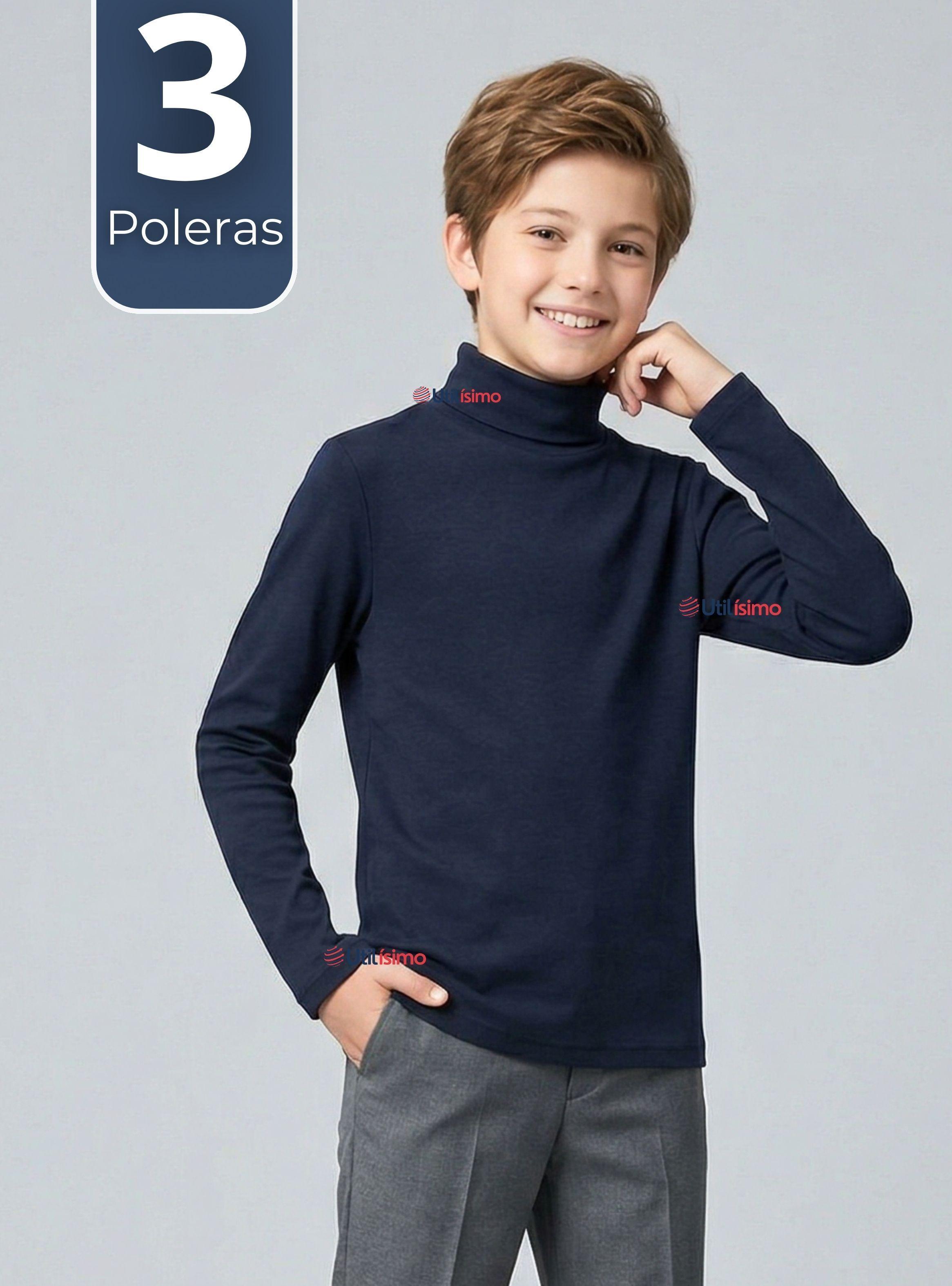 Pack 3 Poleras Camisetas Polar Primera Capa Beatle Manga Larga de Colores Surtidos Niños-0