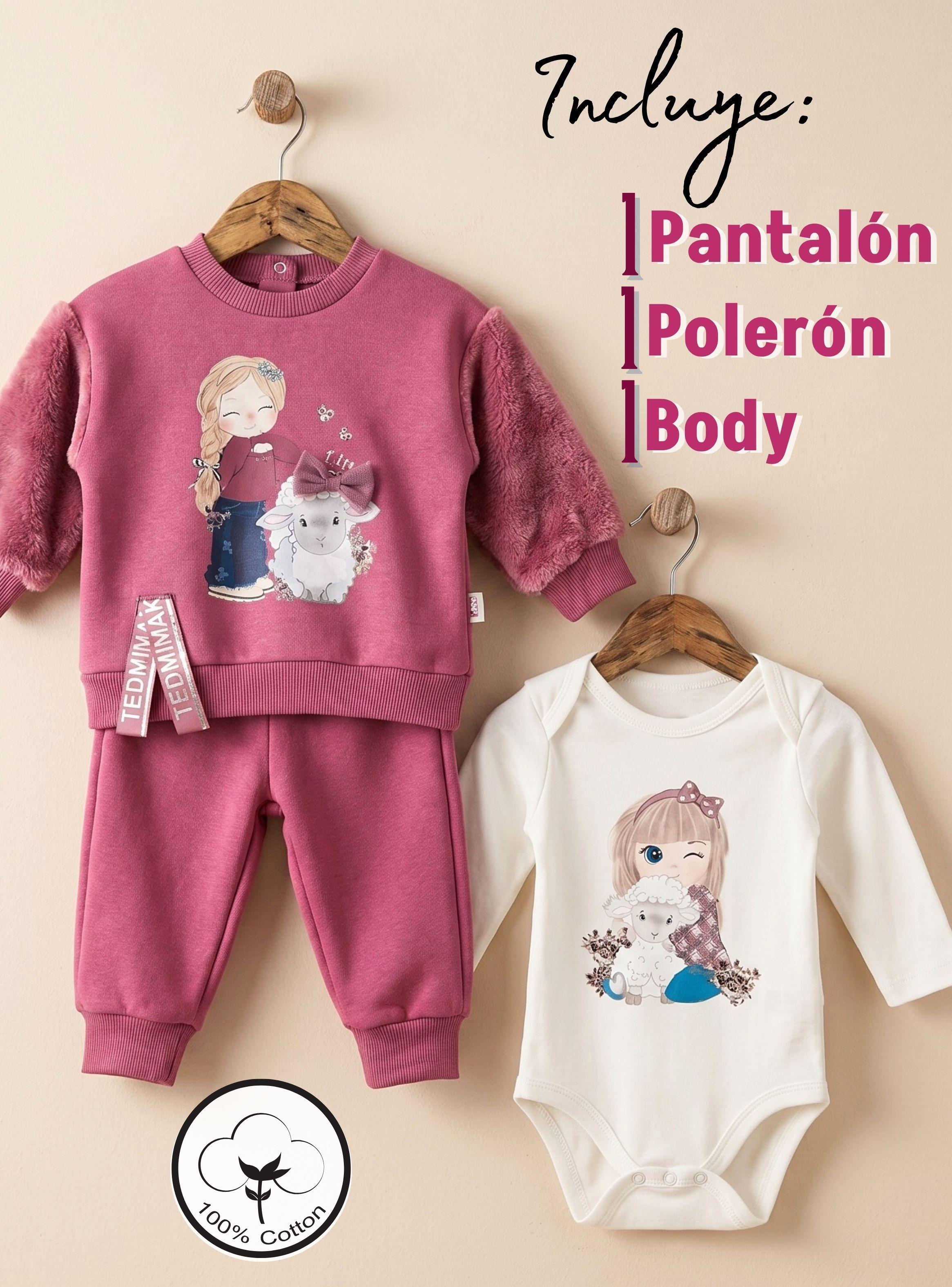 Conjunto 3 Piezas Buzo Pantalón Polerón Body De Algodón Tedmimak Burdeo Bebé Niña-2