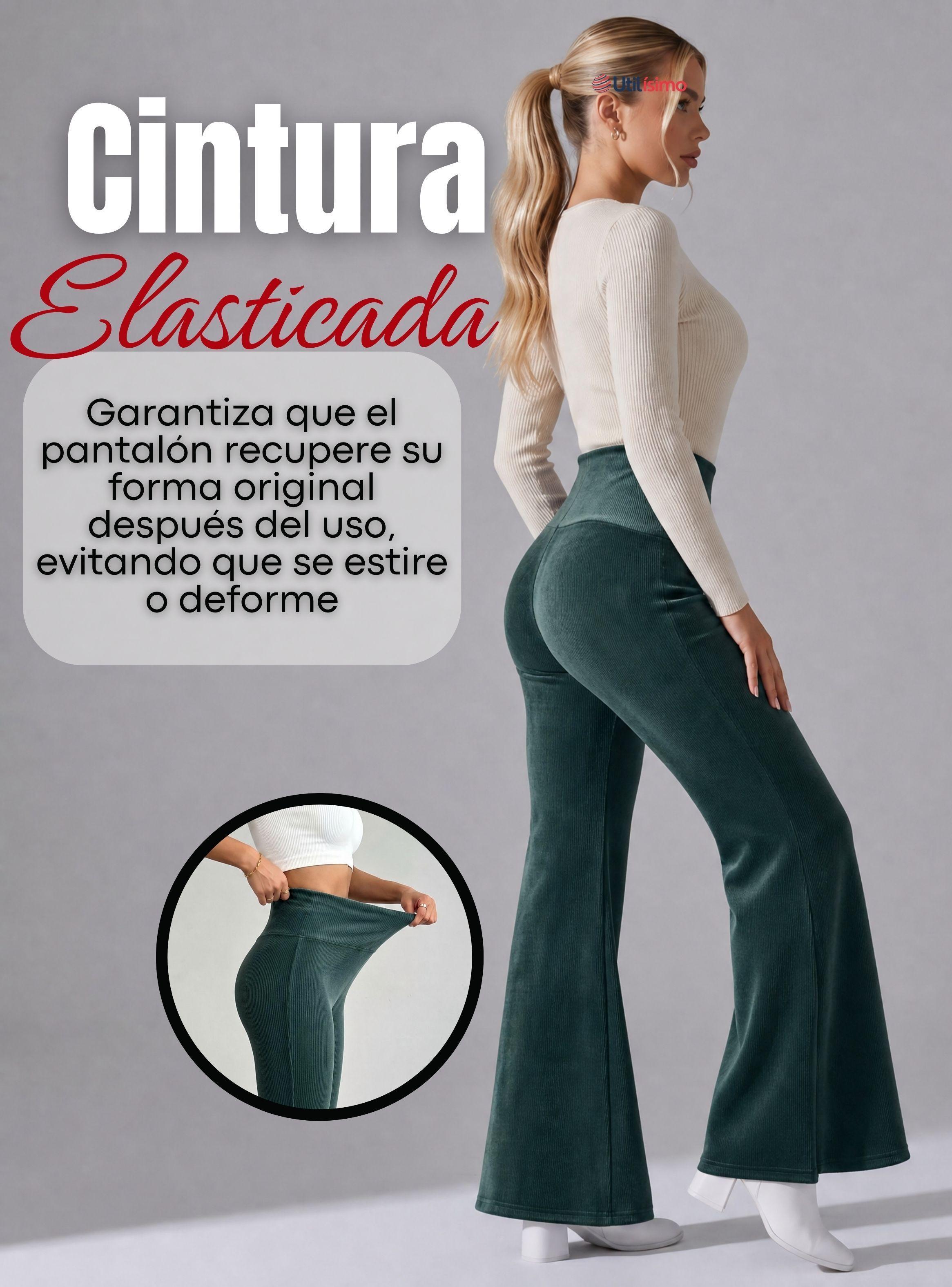 Pantalón Cotelé Palazzo Elasticado  Con Chiporro Térmico Verde Oscuro-7