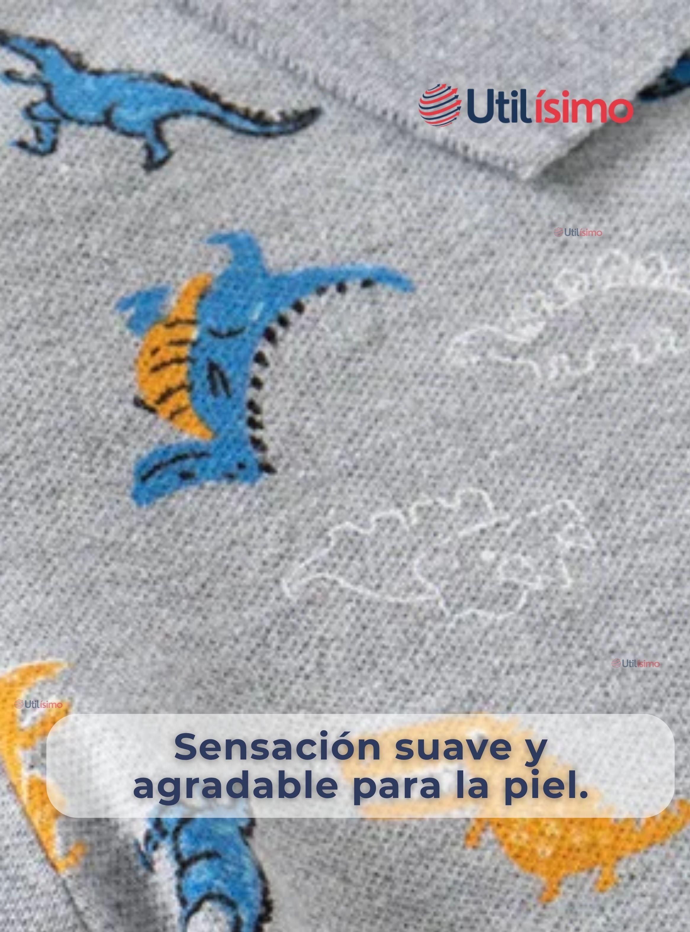 Polera Piqué Manga Larga Niño Estampado Dinosaurios Gris-5