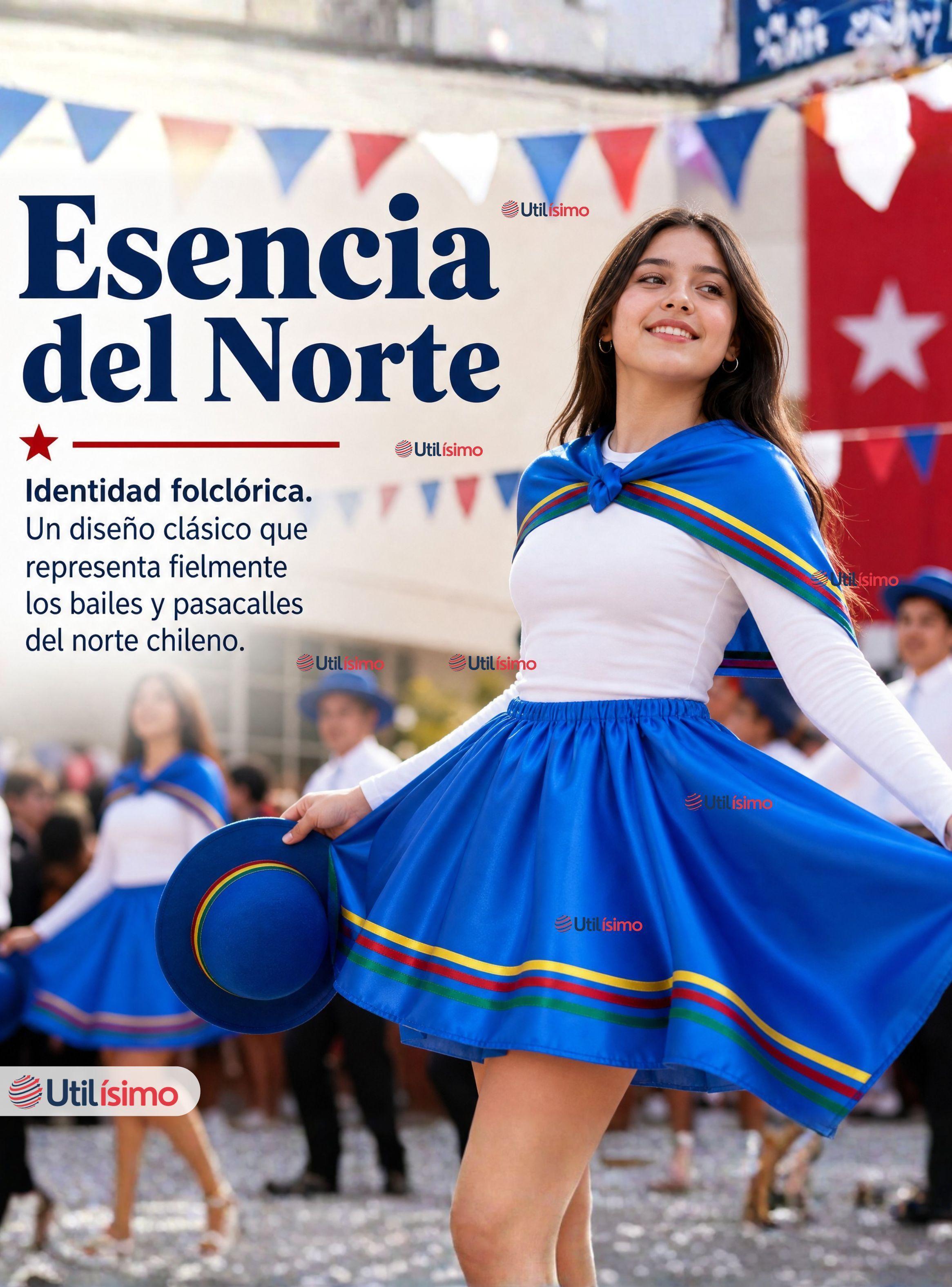 Traje Nortino Juvenil Con Polera de 4 Piezas Azul Baile Típico Fiestas Patrias-5