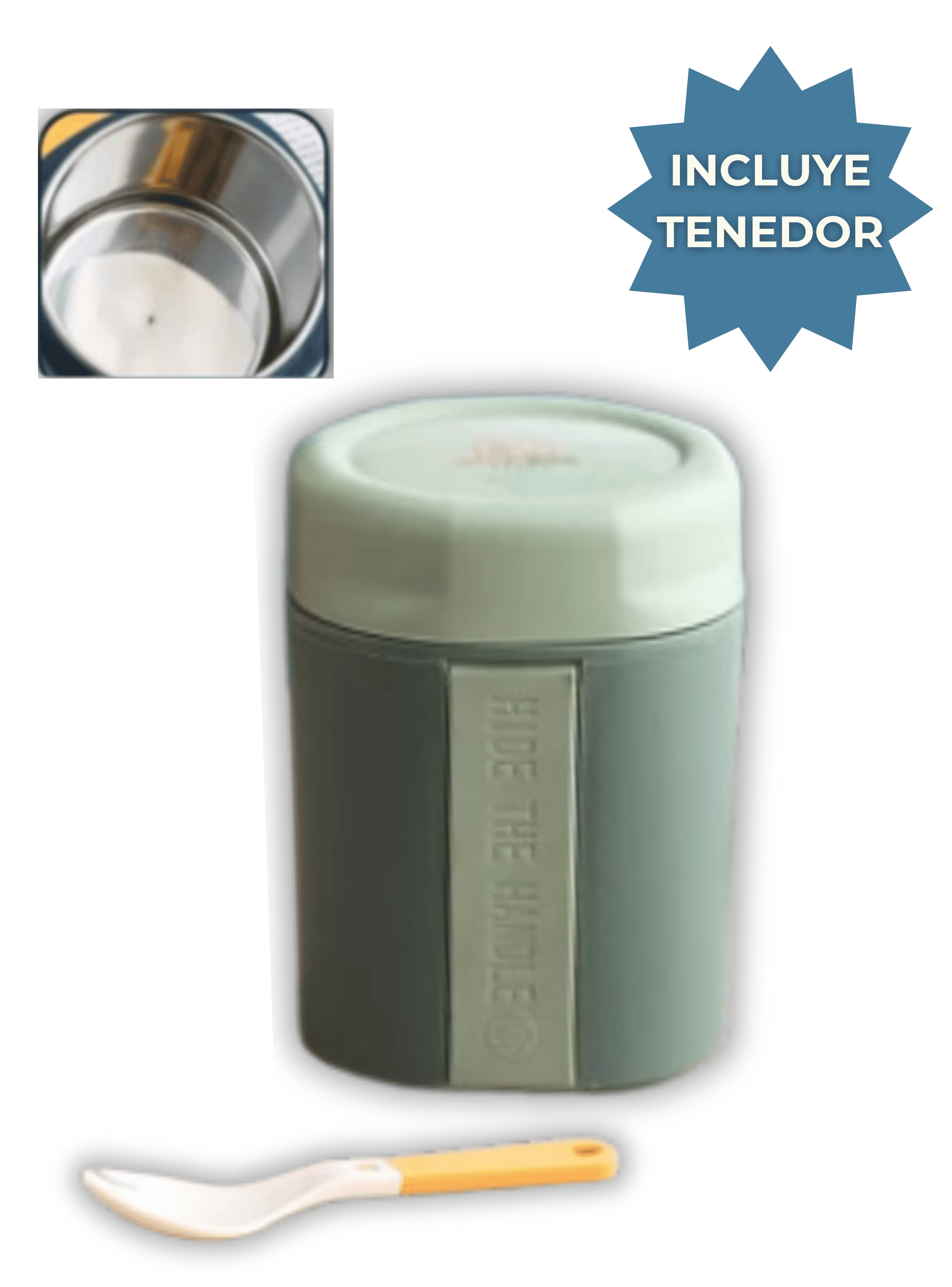 Termo Táper Térmico 500 Ml Estilo Vaso Con Tenedor Oficina Y Escolar Green-2