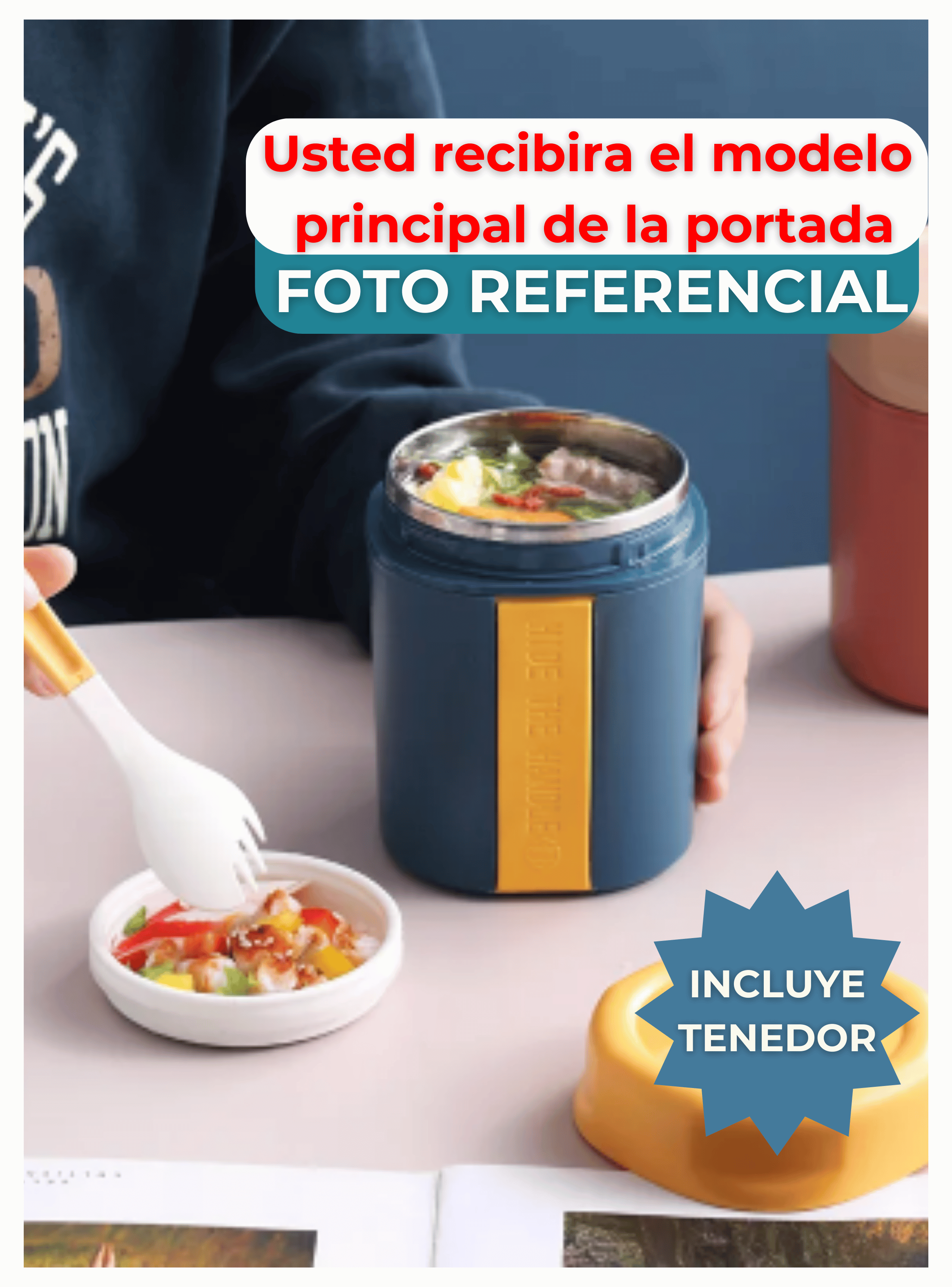Termo Táper Térmico 500 Ml Estilo Vaso Con Tenedor Oficina Y Escolar Green-3