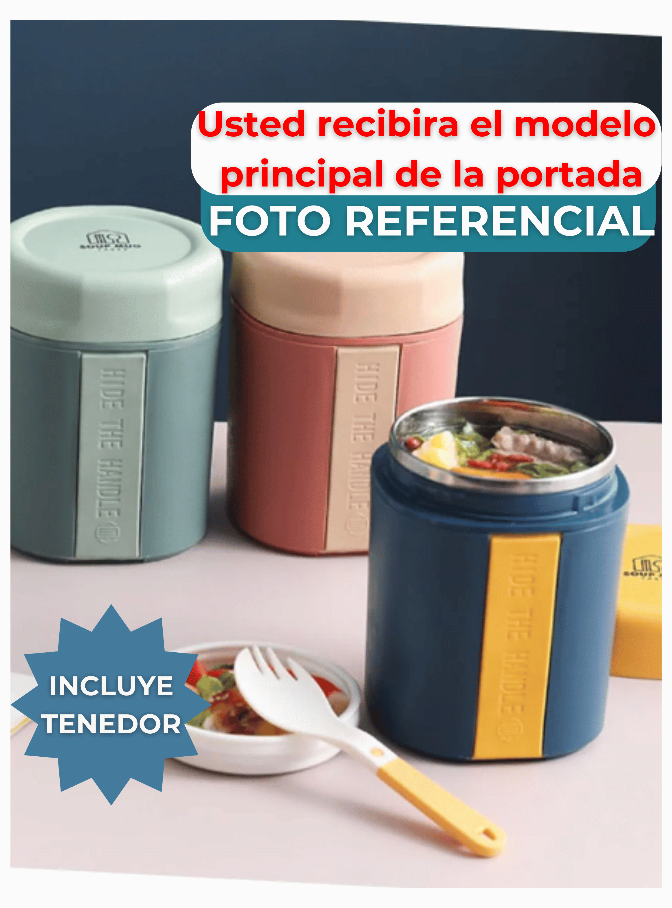 Termo Táper Térmico 500 Ml Estilo Vaso Con Tenedor Oficina Y Escolar Green-4