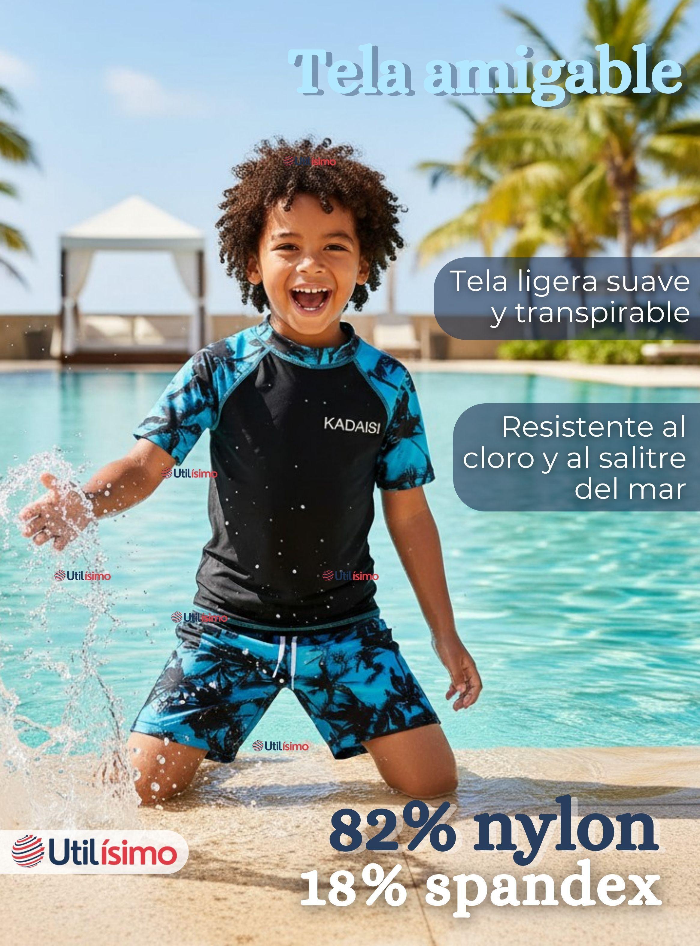 Traje de Baño Pantalón Corto Manga Corta 2 Piezas Corte Split para Niños 4 a 6 años Black-4