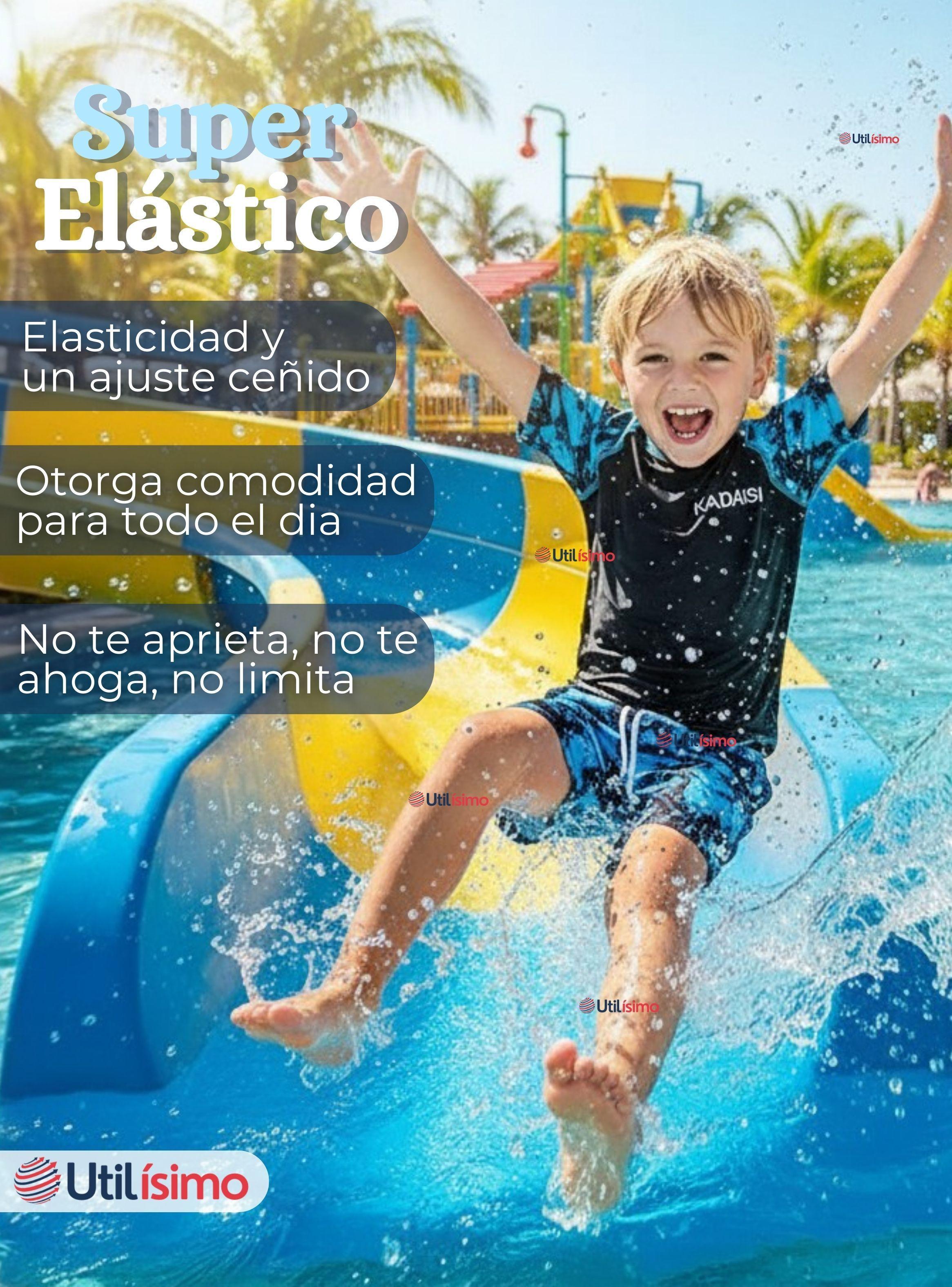 Traje de Baño Pantalón Corto Manga Corta 2 Piezas Corte Split para Niños 4 a 6 años Black-5