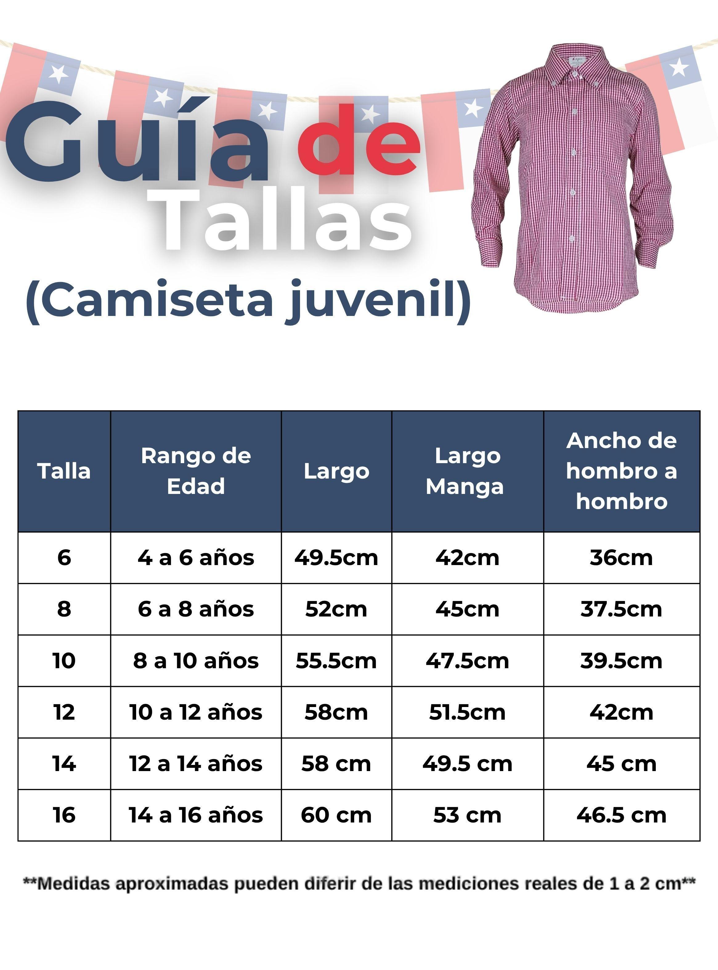 Camisa Huaso Cuadrillé Algodón Niños y Juvenil Color Rojo-2