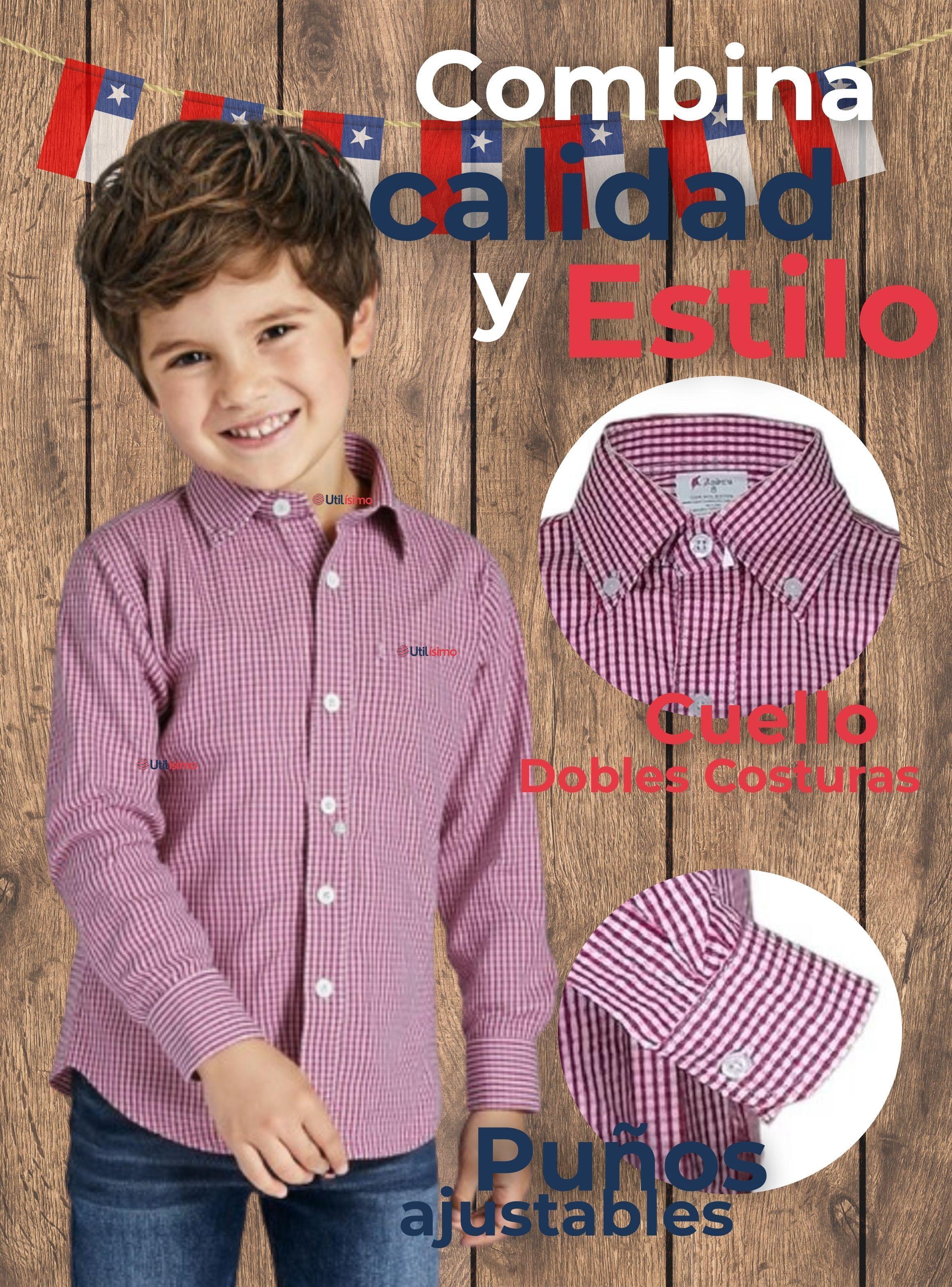 Camisa Huaso Cuadrillé Algodón Niños y Juvenil Color Rojo-3