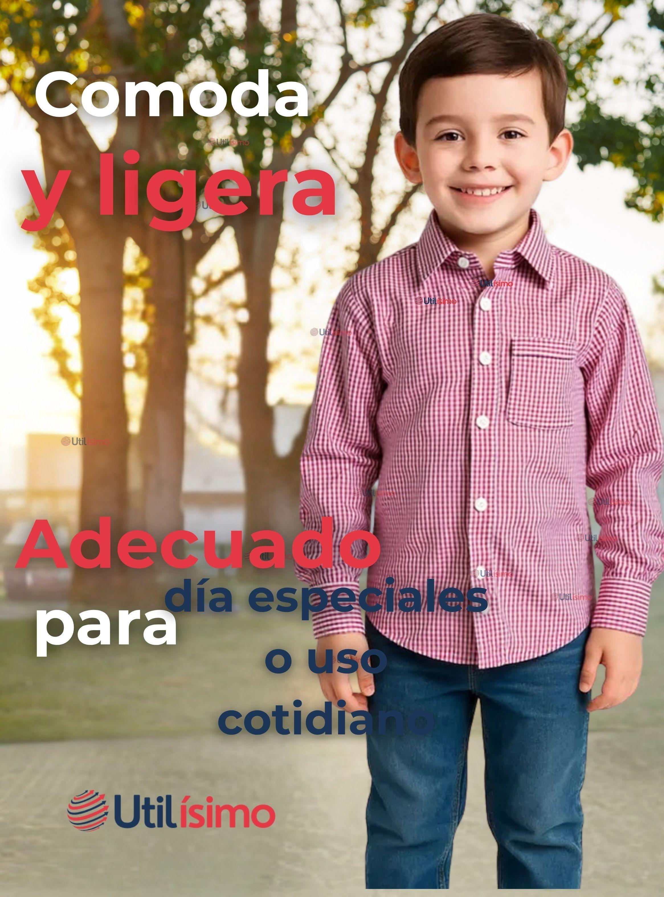Camisa Huaso Cuadrillé Algodón Niños y Juvenil Color Rojo-5