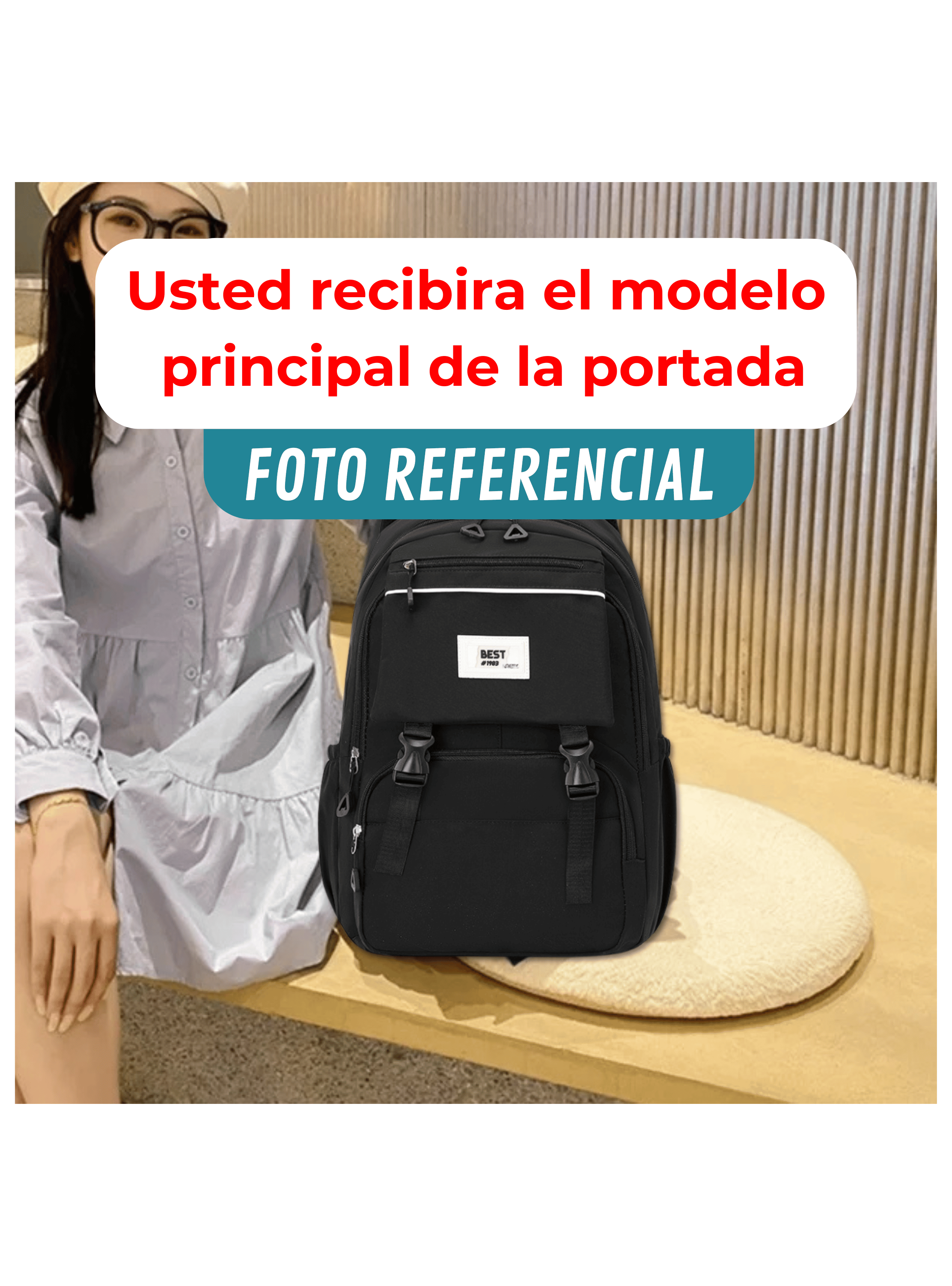 Mochila Escolar Juvenil 48cm Diseño Unicolor Black-3