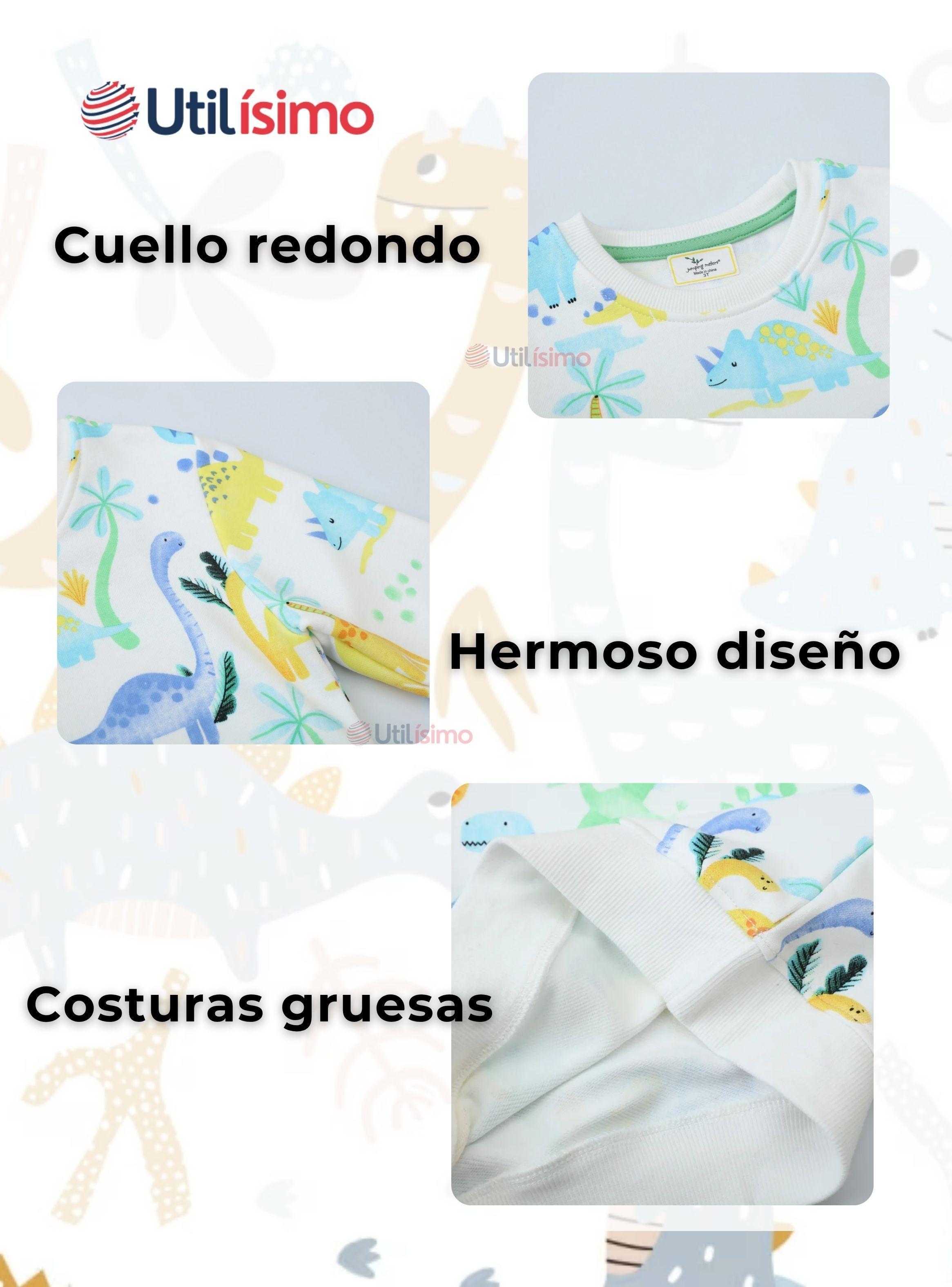 Polerón Algodón Cuello Redondo Niño Blanco Dinosaurio-3