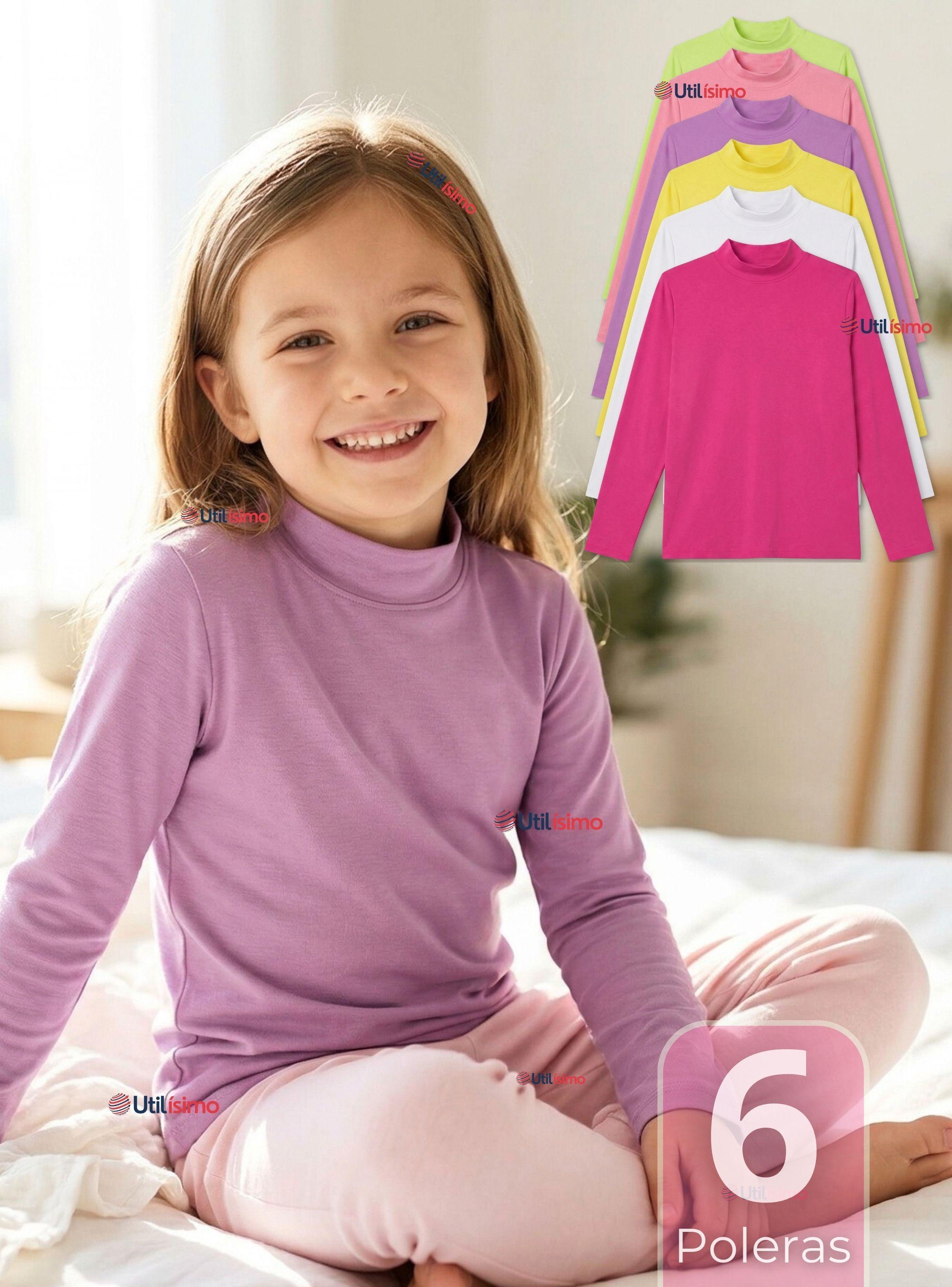 Pack 6 Poleras Camisetas Básica Polar Primera Capa Cuello Beatle Manga Larga Colores Surtido Niña-0