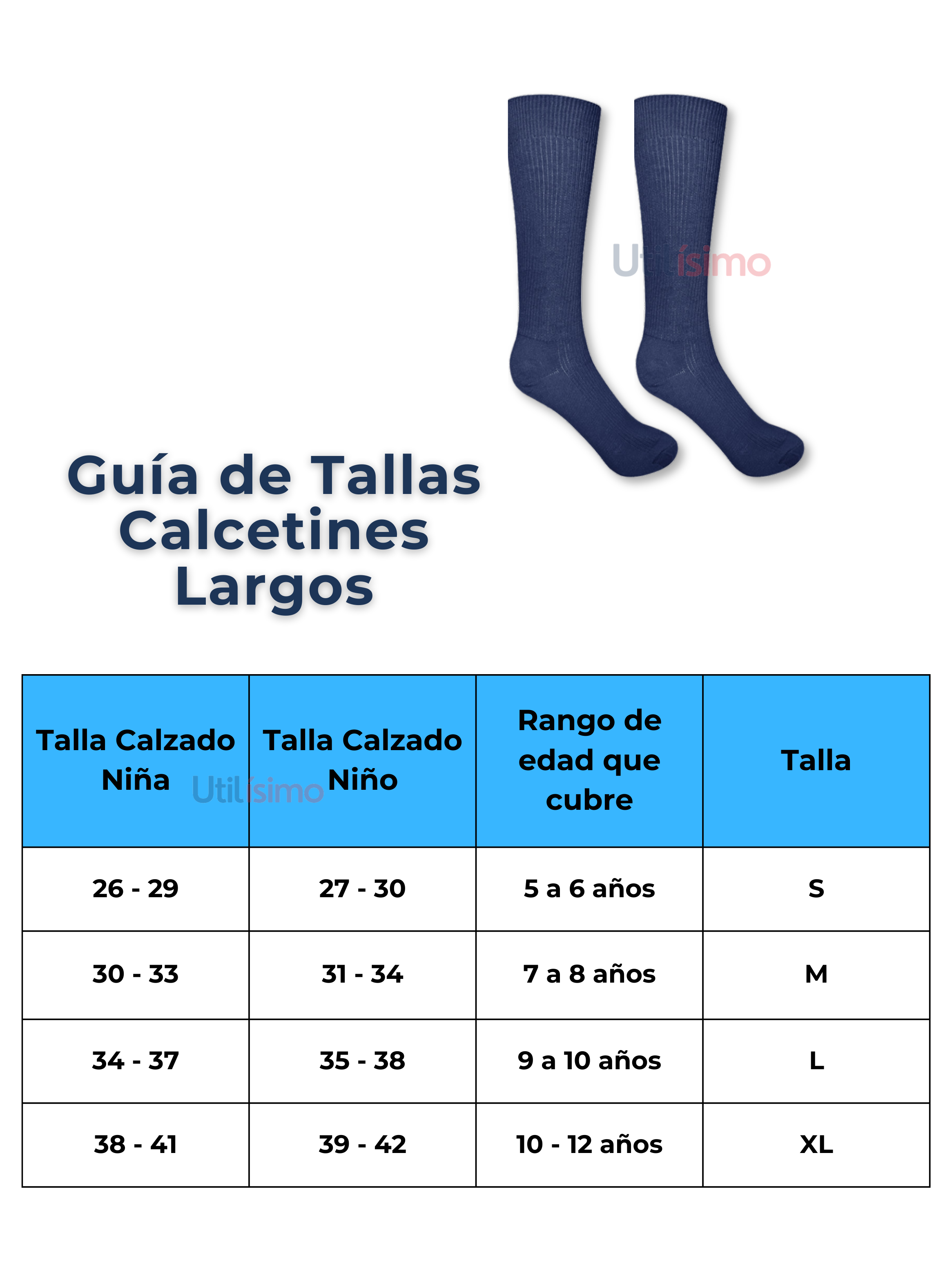 Calcetines Escolar Largo Azul 100% Bambú (1 Unidad)-1