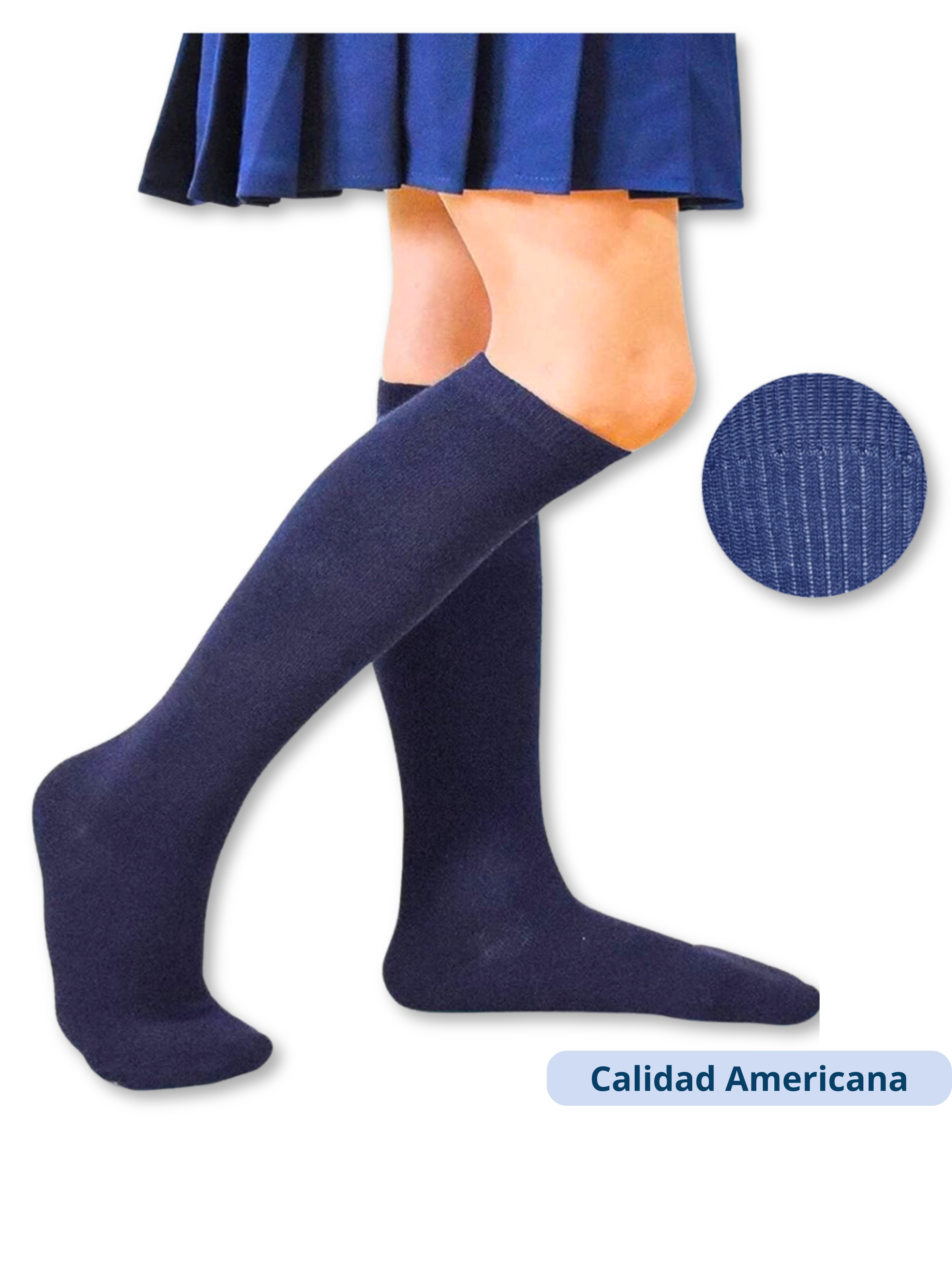 Calcetines Escolar Largo Azul 100% Bambú (1 Unidad)-2