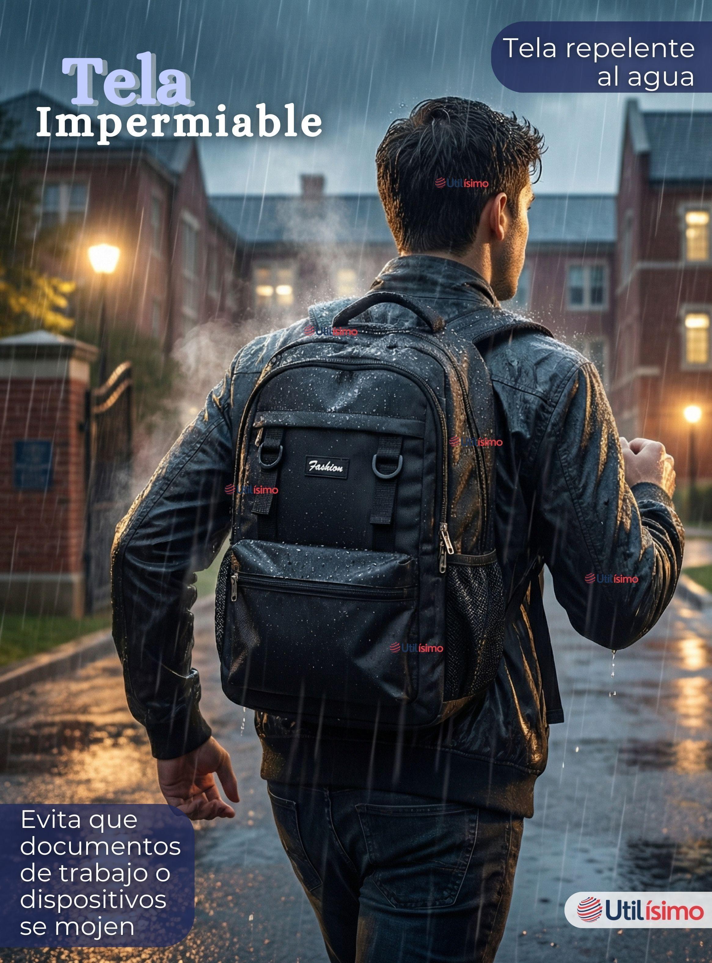 Mochila Multiuso Ejecutiva Escolar Notebook Impermeable Resistente Viaje Cabina 44cm Negro 20L-4