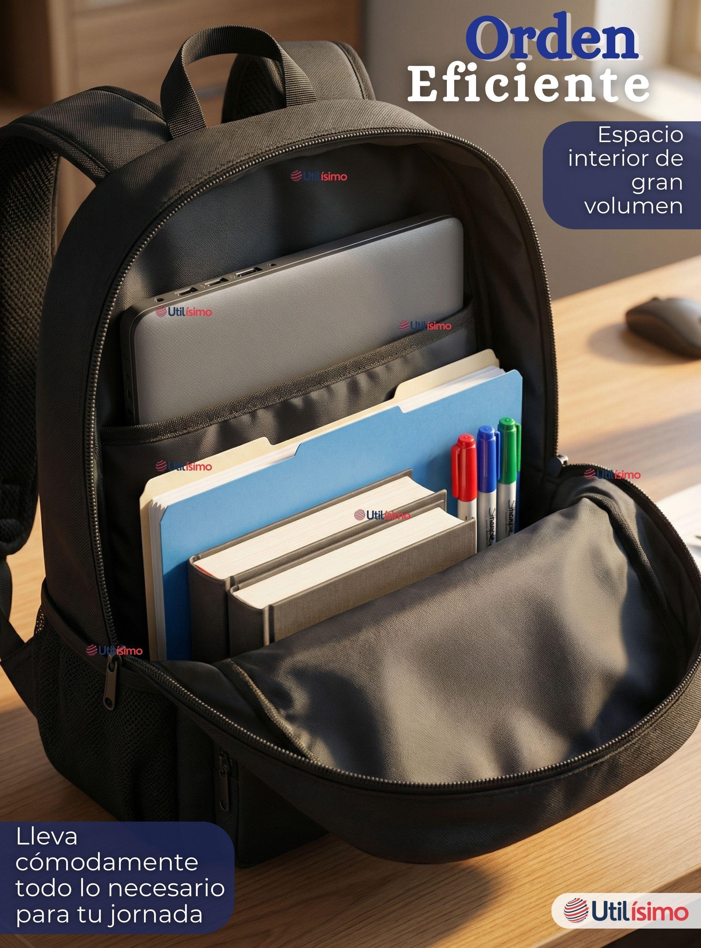 Mochila Multiuso Ejecutiva Escolar Notebook Impermeable Resistente Viaje Cabina 44cm Negro 20L-6