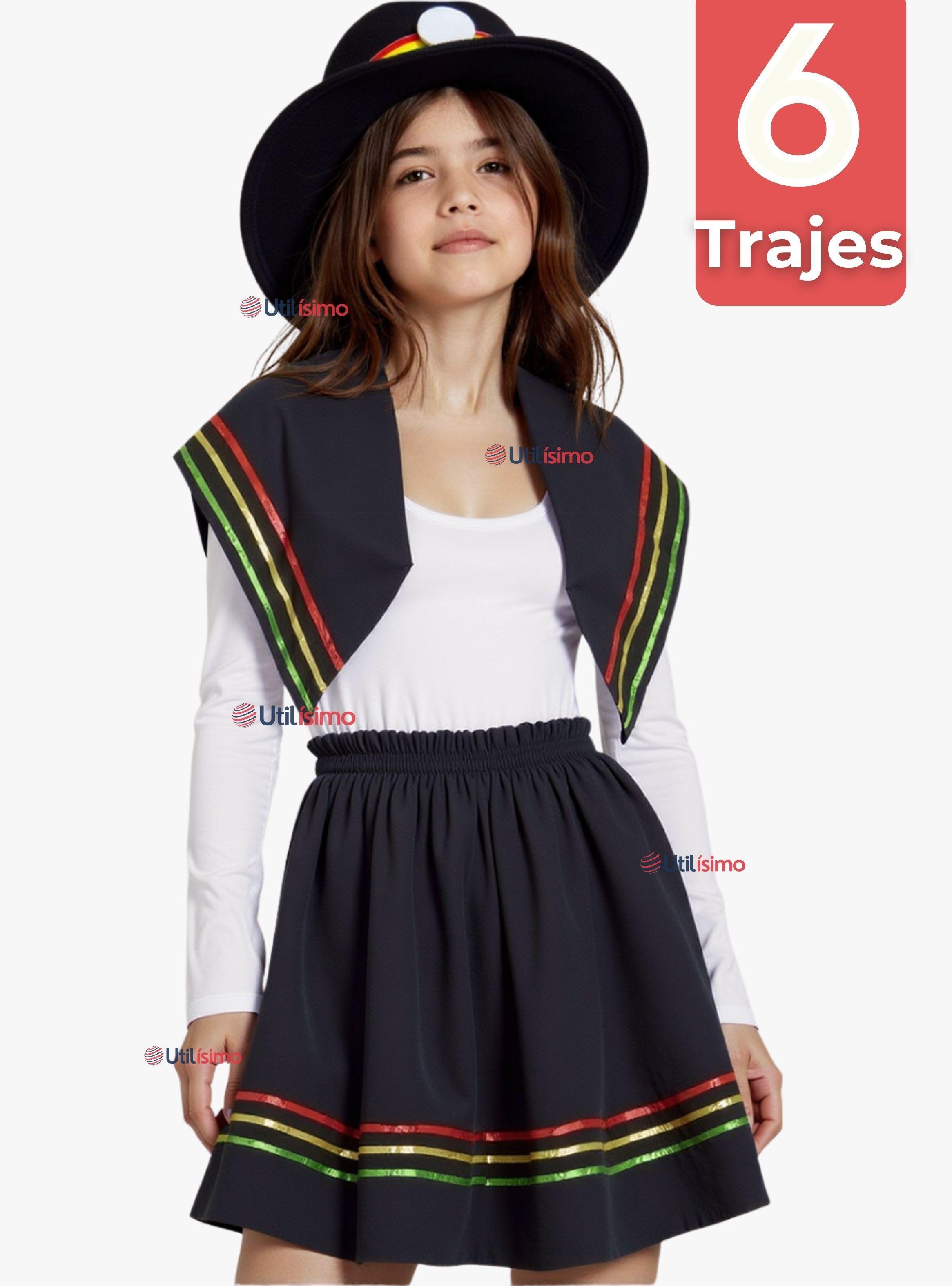Pack 6 Traje Nortino Negro 4 Piezas Niñas Fiestas Patrias Baile Nortino-0