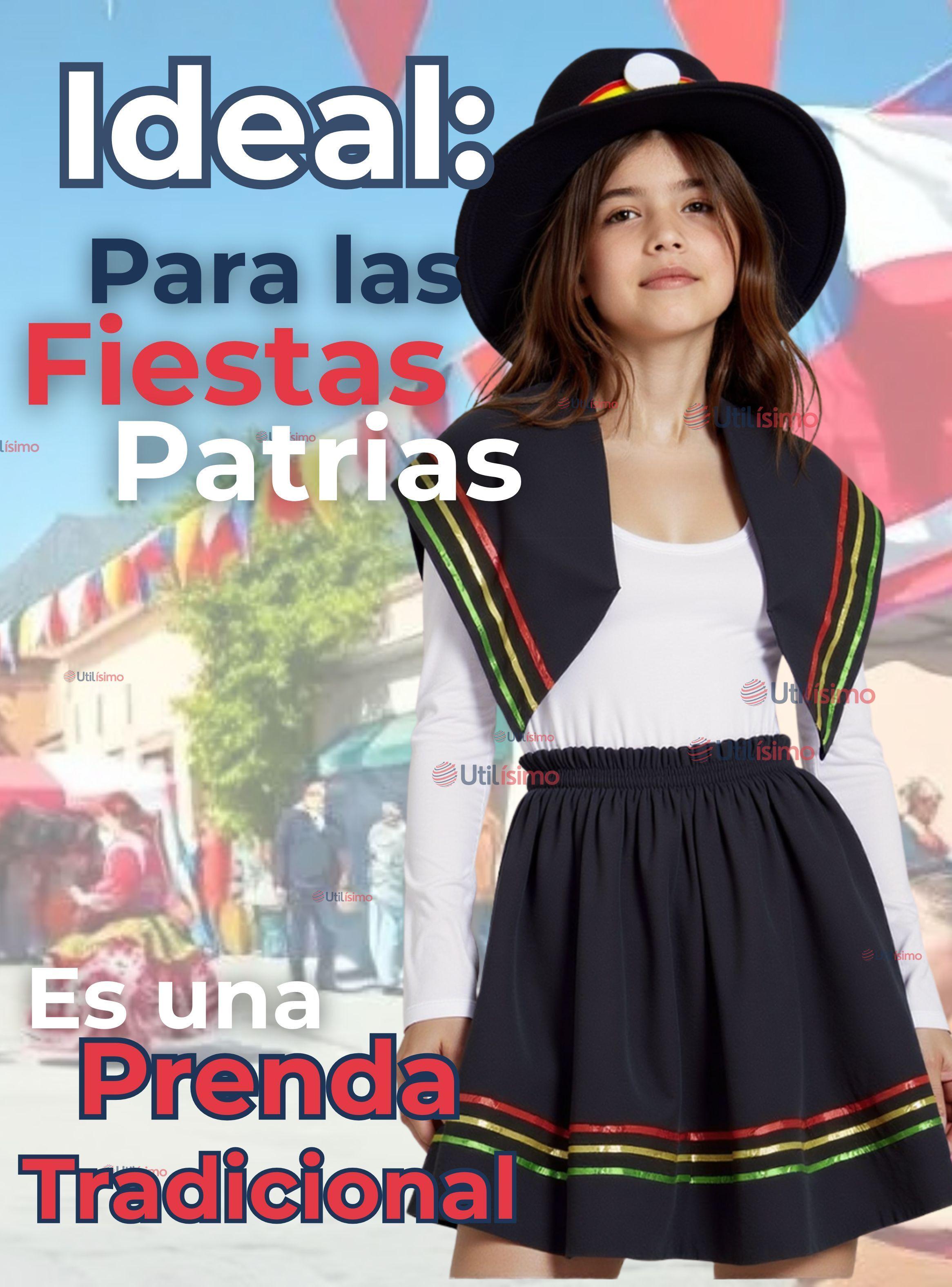 Traje Nortino Negro 4 Piezas Niñas Fiestas Patrias Baile Nortino-6