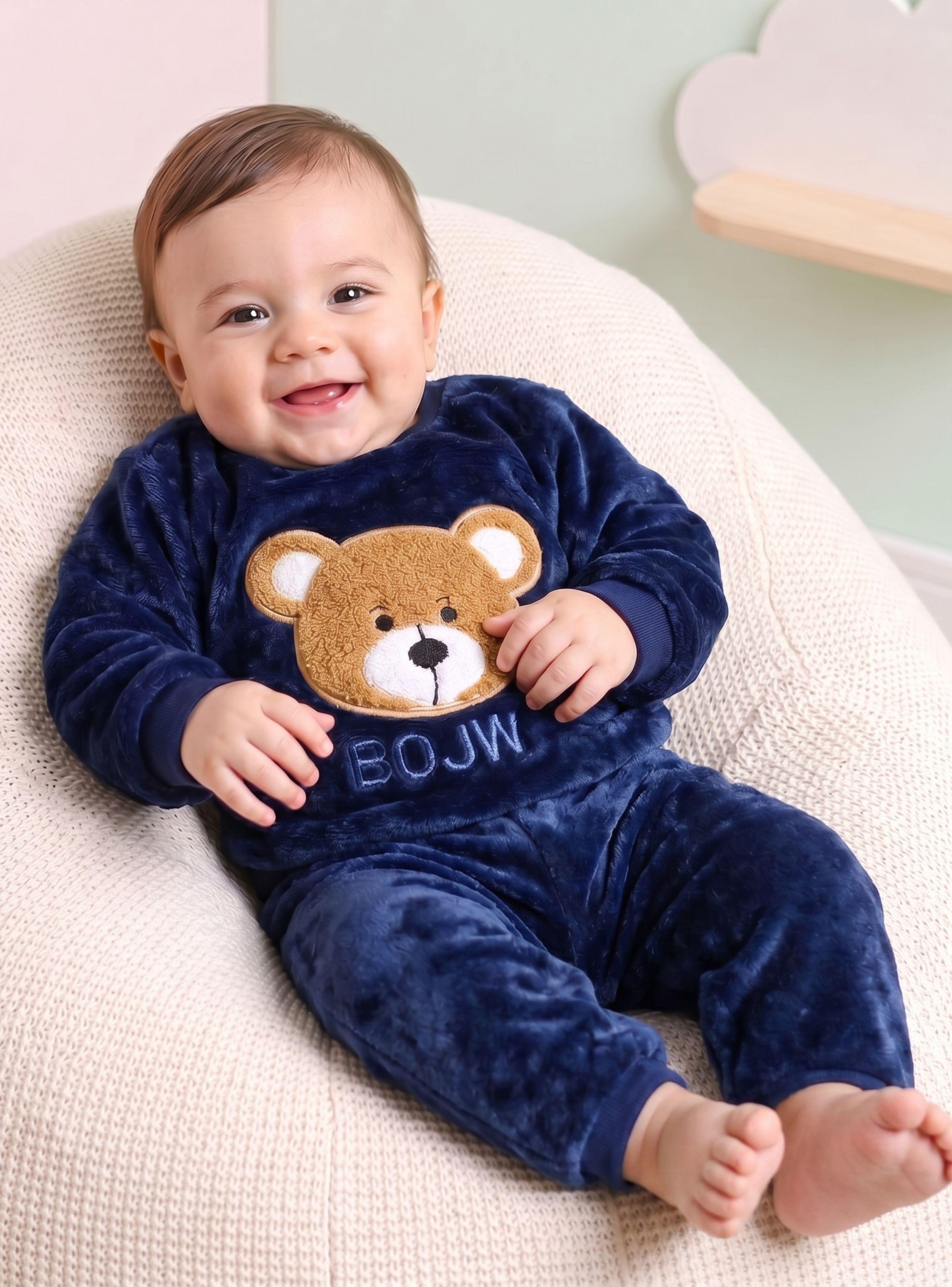 Conjunto 2 Piezas Polerón Buzo Frizado Corderito Liso Blue Bear Niño Bebe-1
