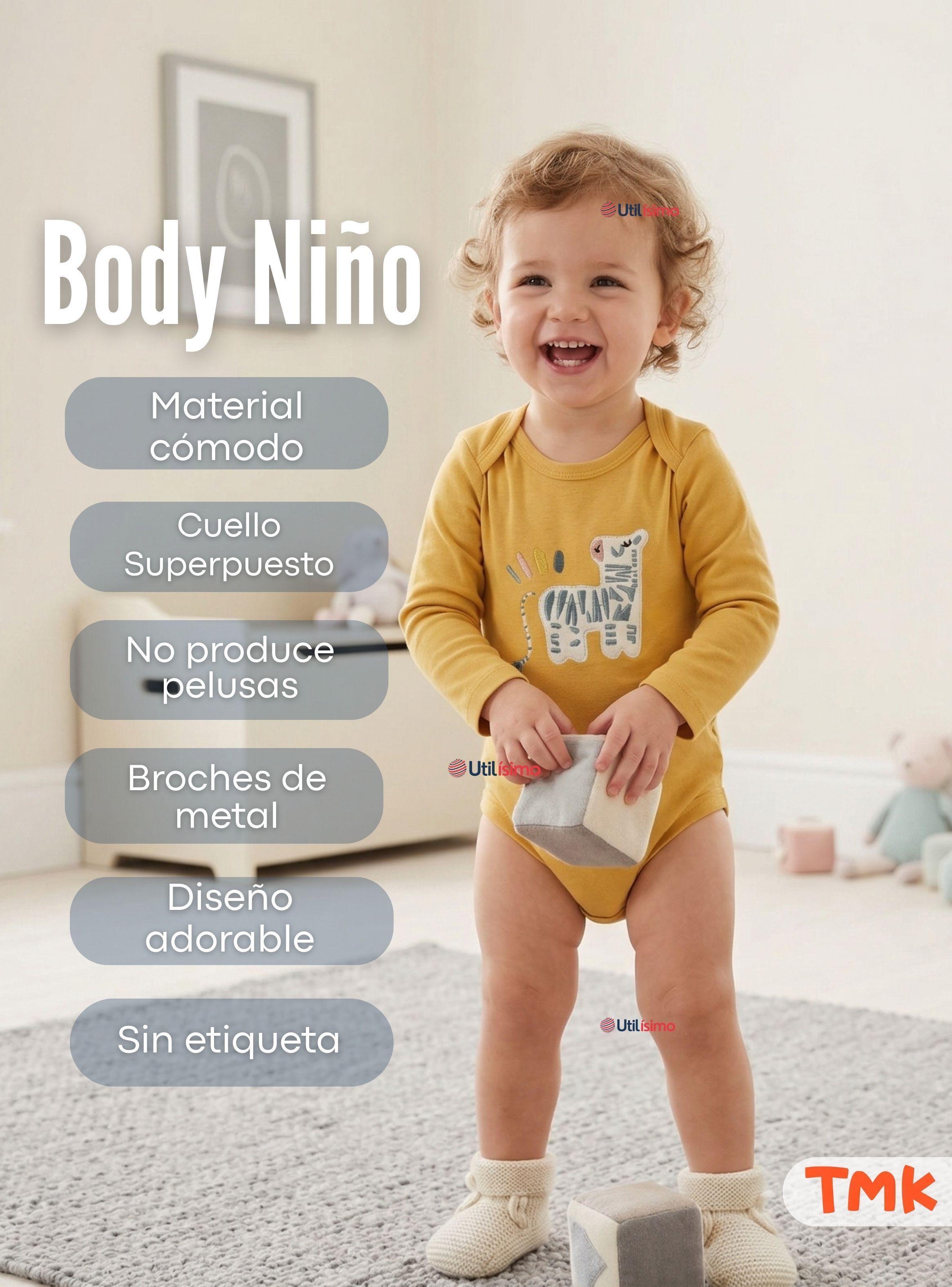 Pack 5 Bodys Manga Larga 100% Algodón Bebé Niño Friendly Safari-3