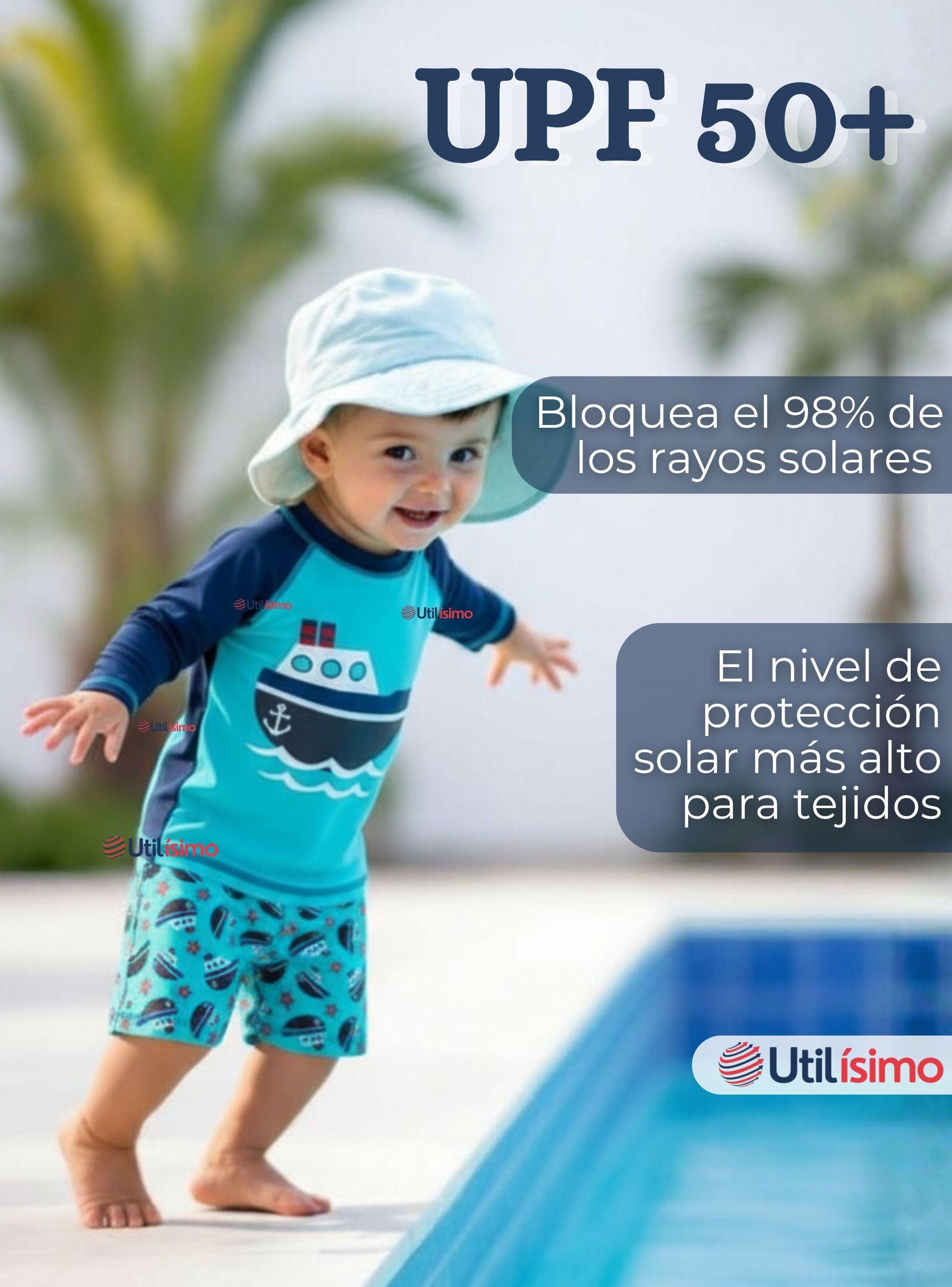 Traje de Baño Polera Manga Larga Pantalón Corto 2 Piezas para Niños 3 a 9 años Blue Boat-4