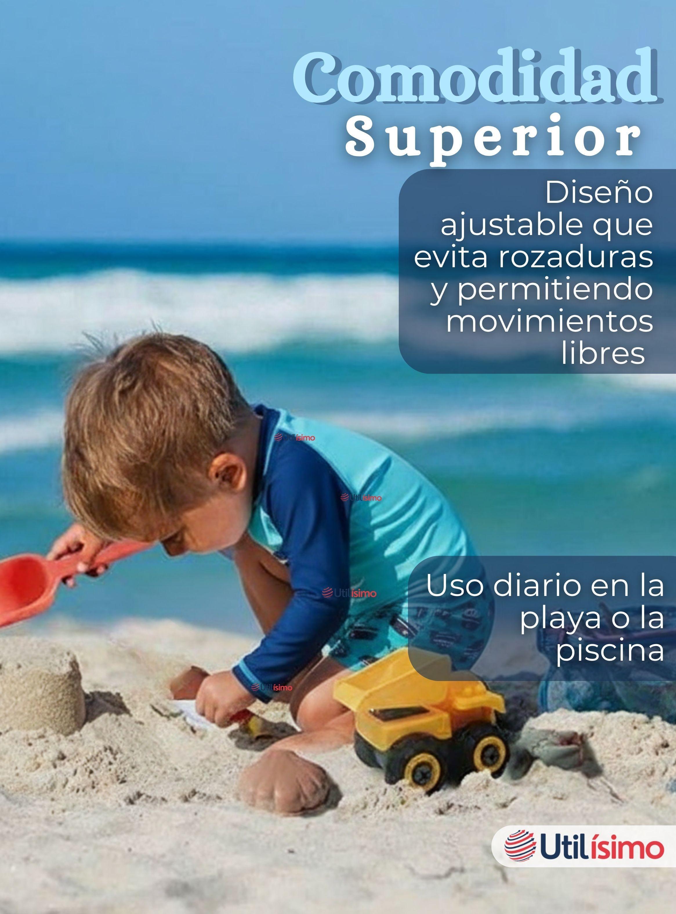 Traje de Baño Polera Manga Larga Pantalón Corto 2 Piezas para Niños 3 a 9 años Blue Boat-6