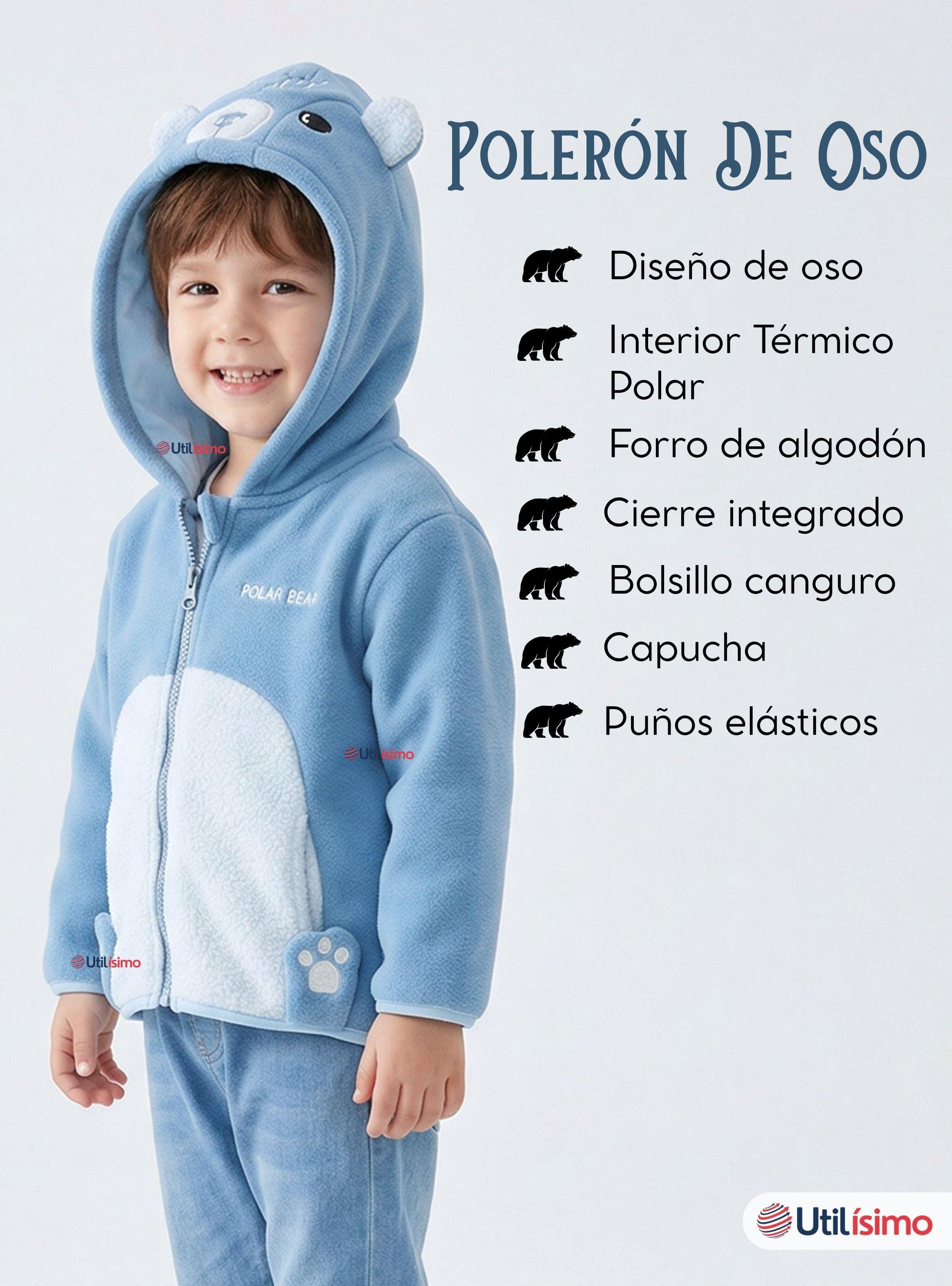 Polerón Polar Con Capucha Invierno Bebé Niño Arctic Bear Azul-3