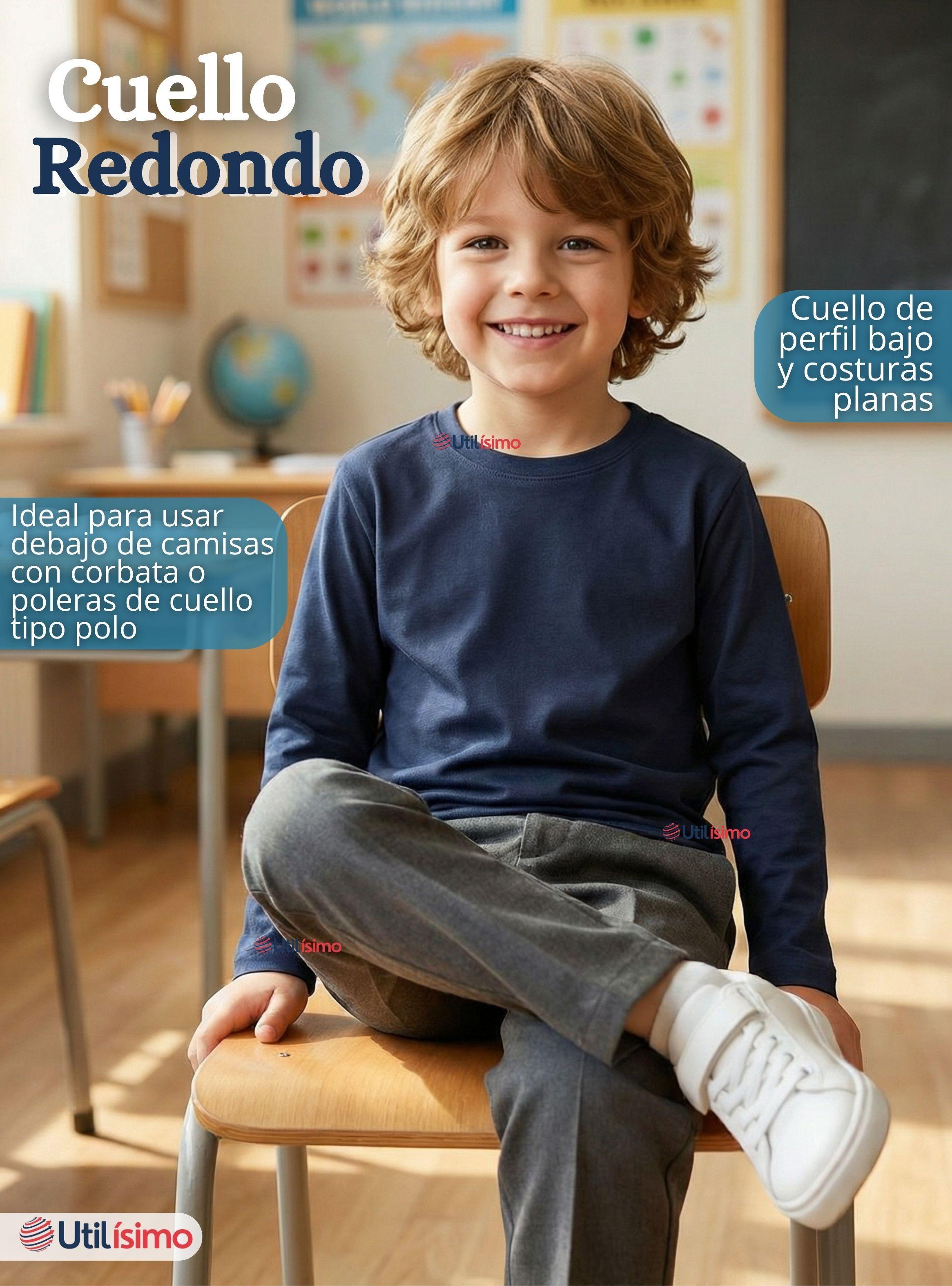 Polera Camiseta Polar Azul Primera Capa Escolar Cuello Redondo Manga Larga Niños-4