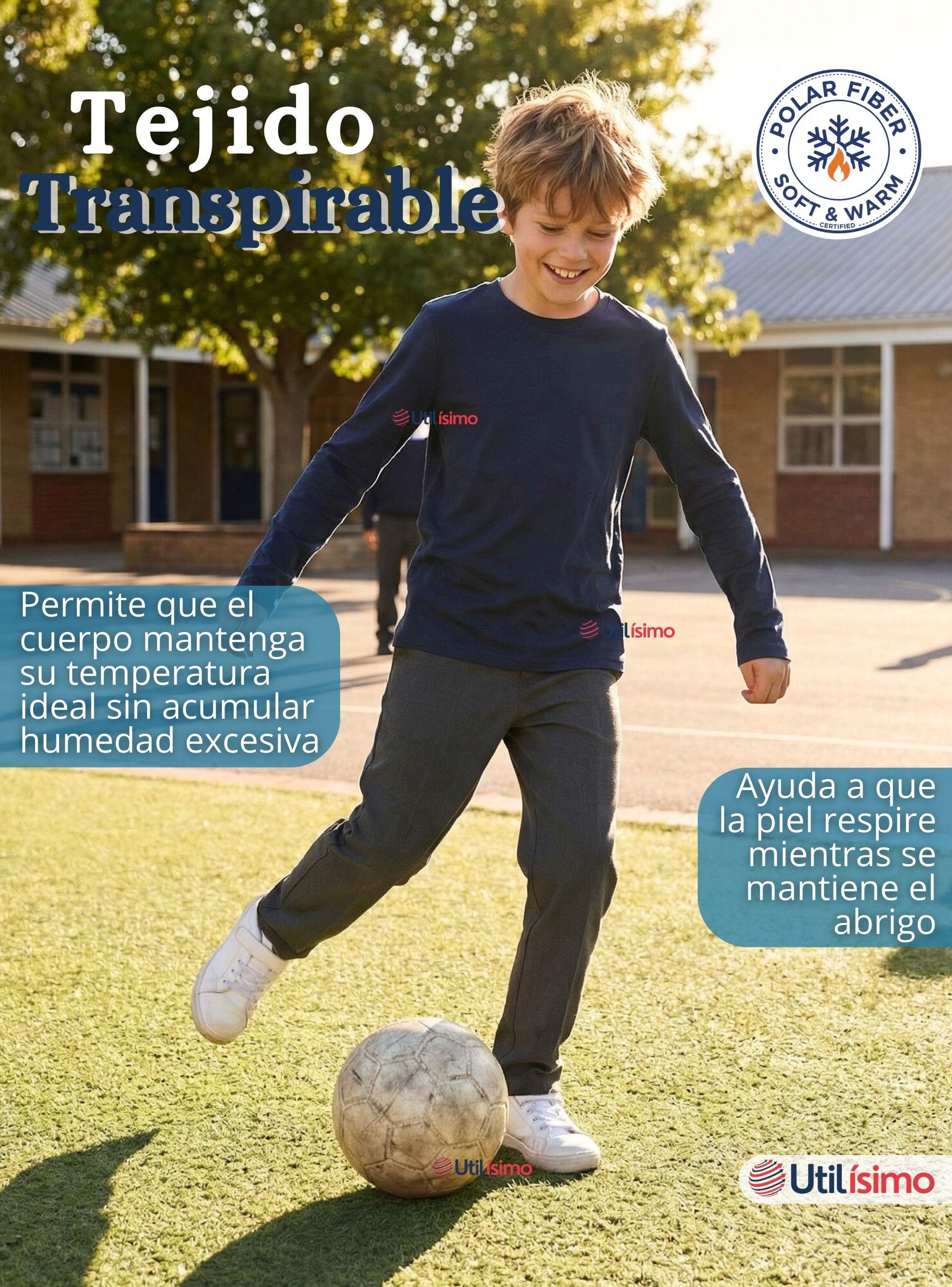 Polera Camiseta Polar Azul Primera Capa Escolar Cuello Redondo Manga Larga Niños-5