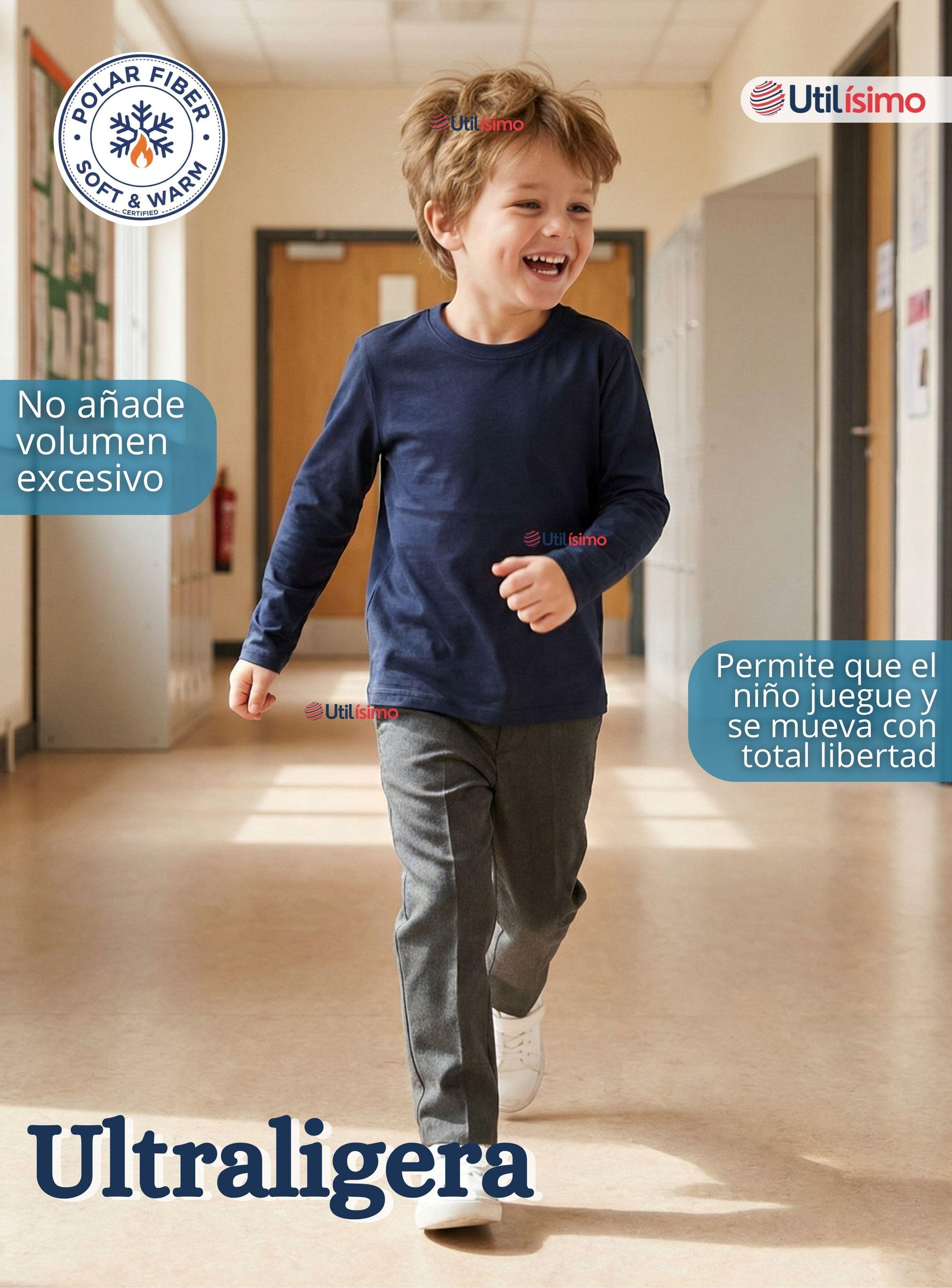 Polera Camiseta Polar Azul Primera Capa Escolar Cuello Redondo Manga Larga Niños-7