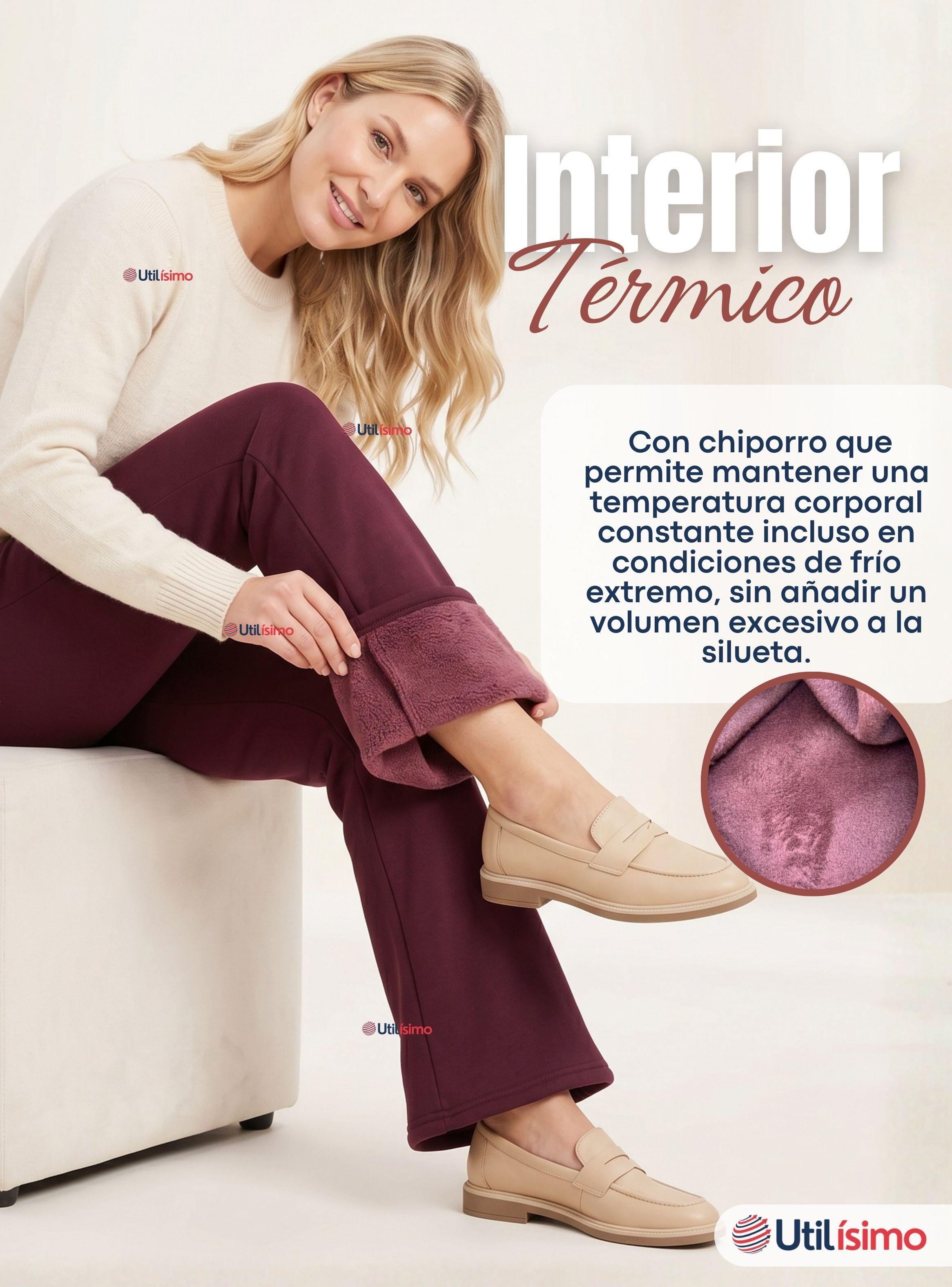 Calza Polar Con Chiporro Palazzo Mujer Elasticada Térmica Burdeo-5