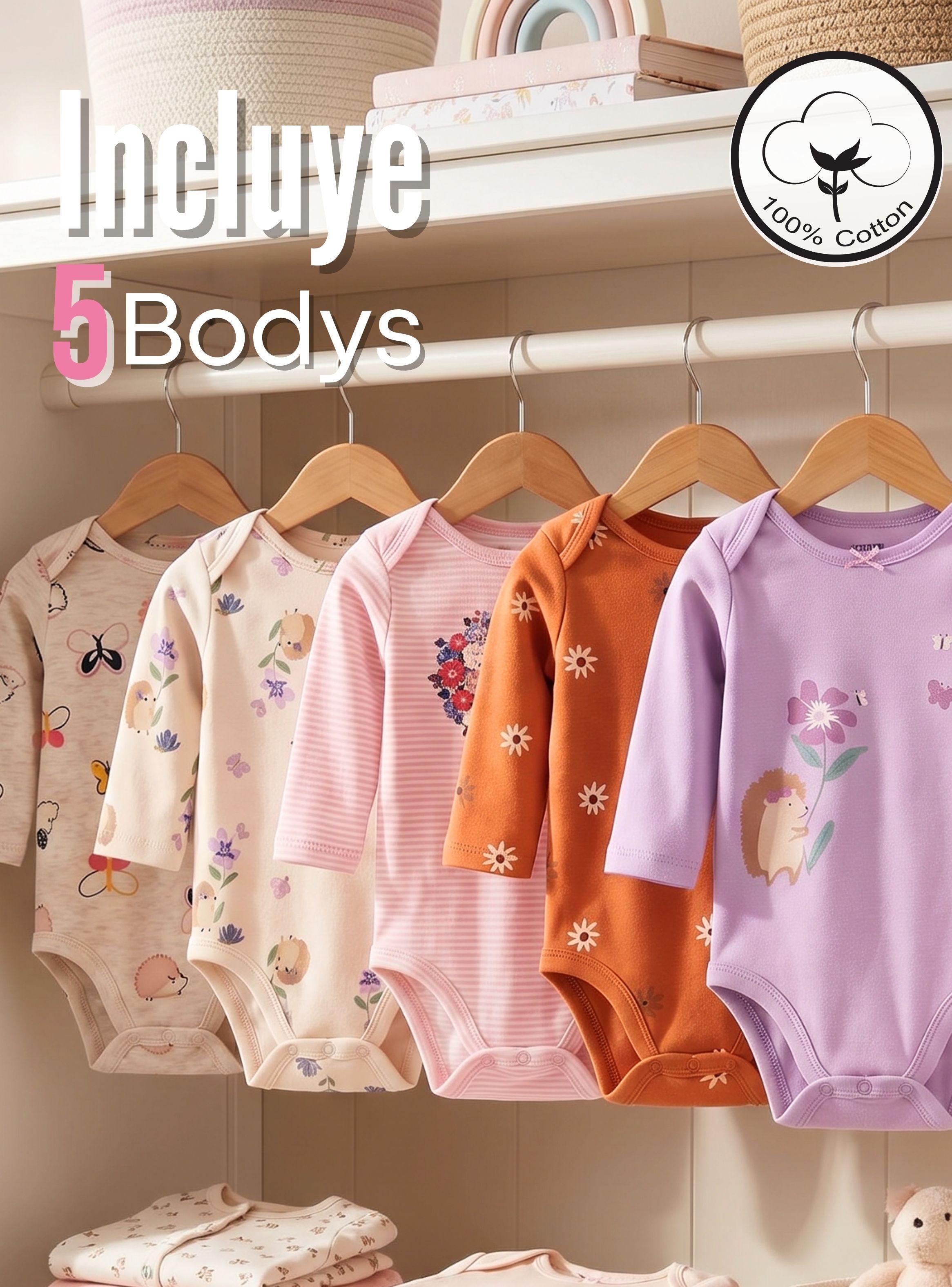 Pack 5 Bodys Manga Larga 100% Algodón Pink Blossom Tedmimak de Bebé Niña-2
