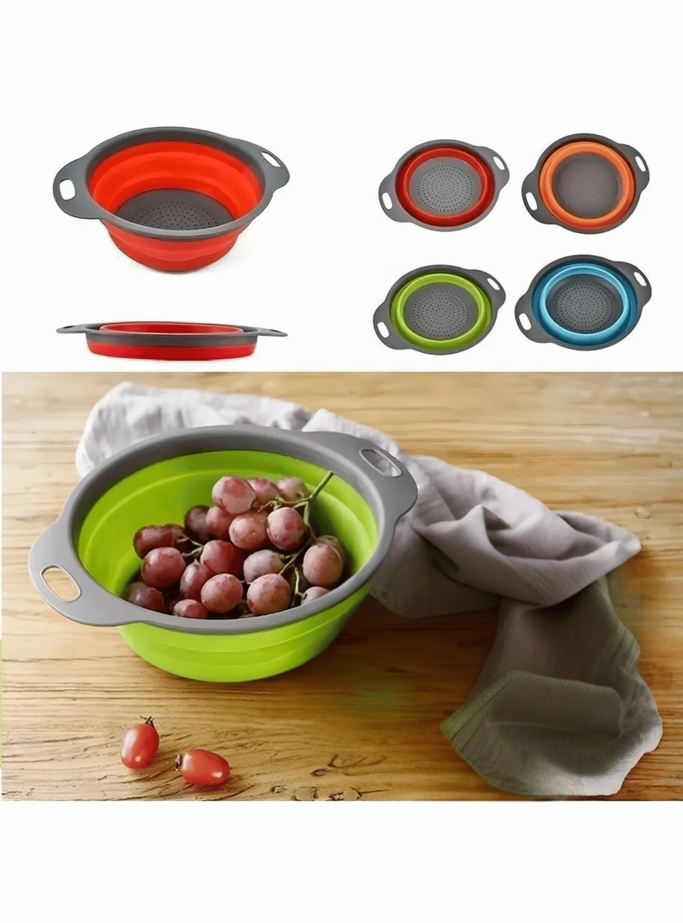 Colador Plegable Silicona Escurridor Redondo Cocina Frutas Verduras-6