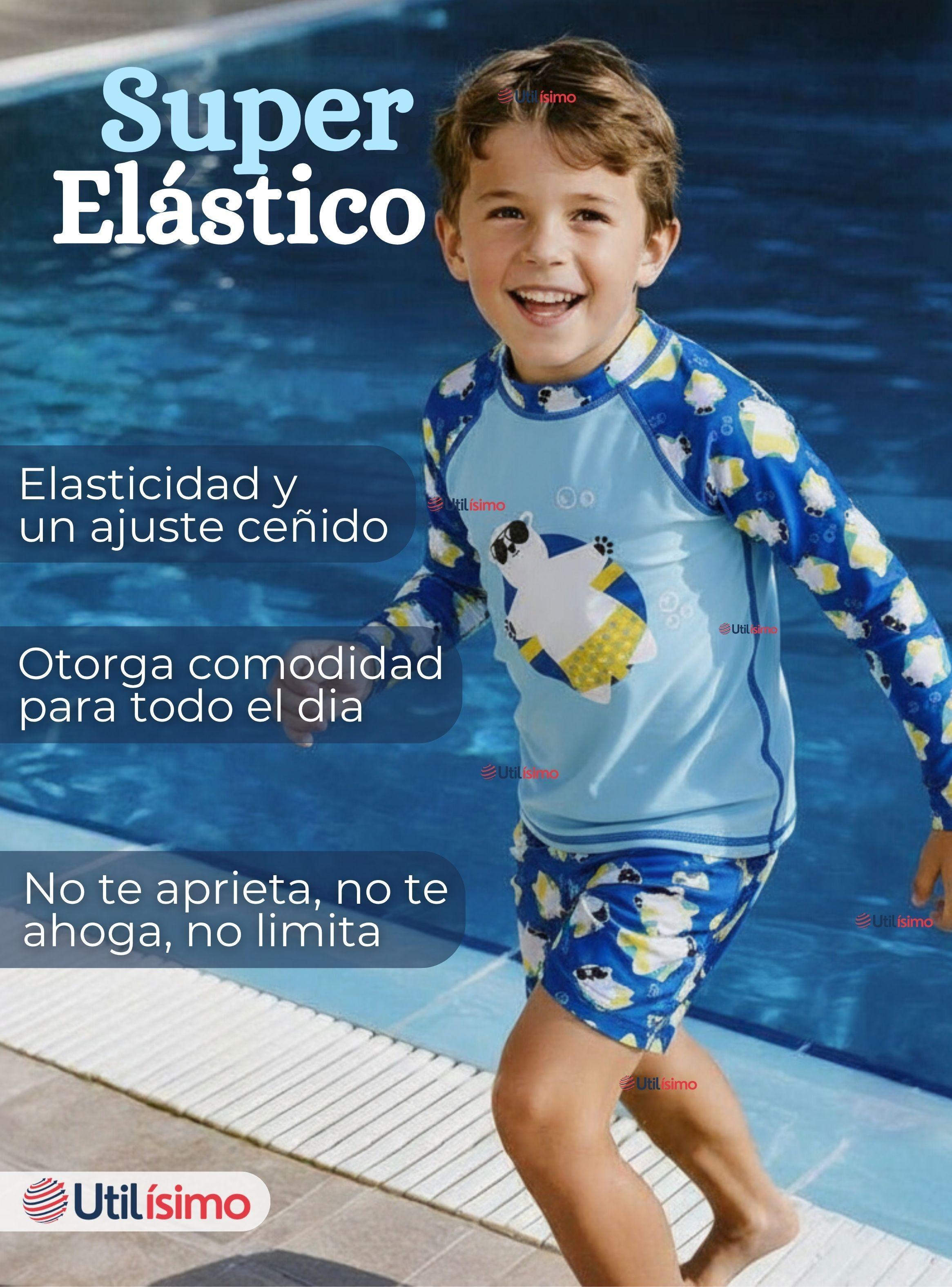 Traje de Baño Manga Larga Pantalón Corto 2 Piezas Corte Split para Niños 3 a 9 años Blue Polar Bear-5