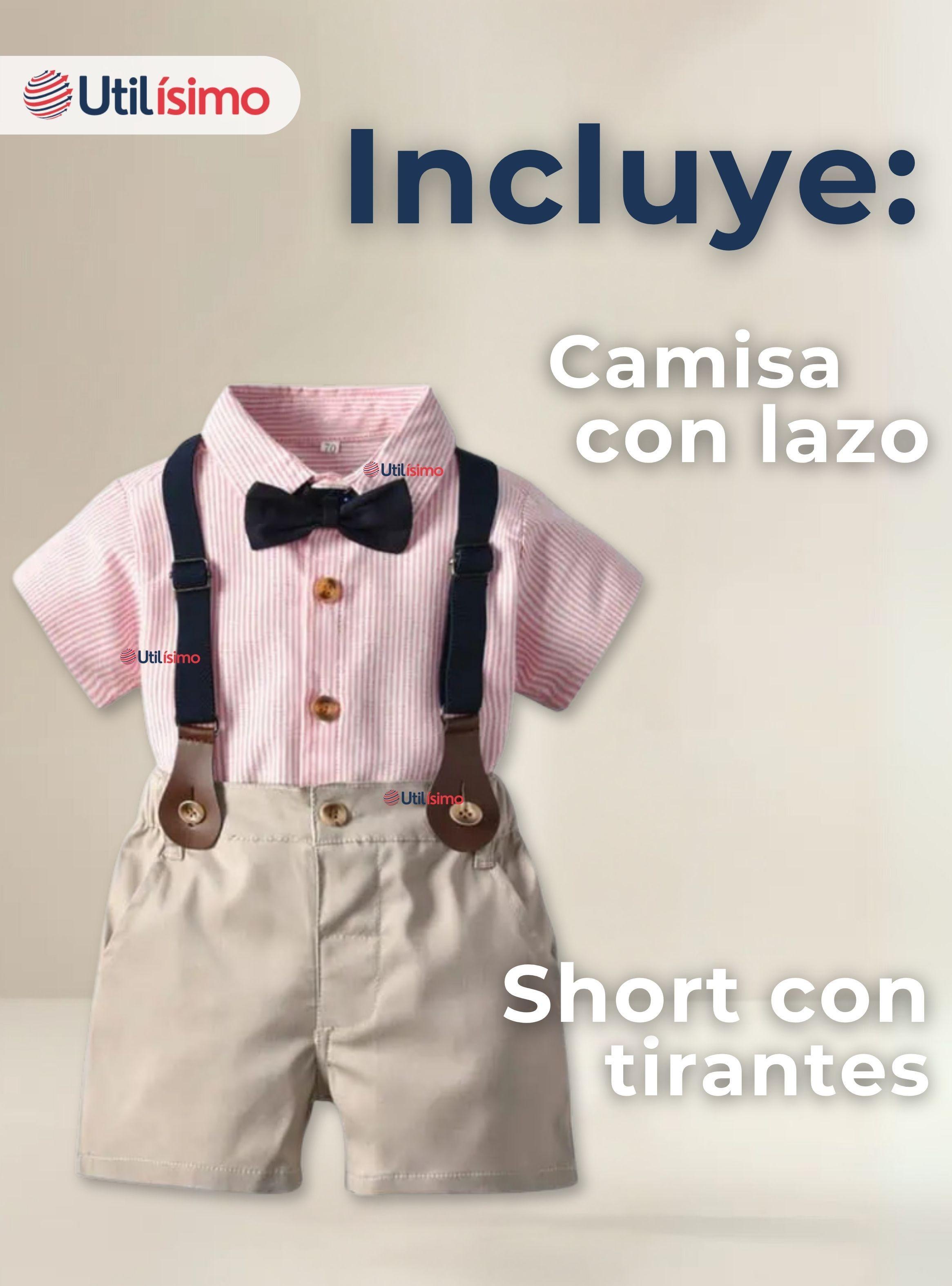 Conjunto de Vestir con Tirantes Camisa Rosada Pantalón Corto Algodón Bebe-1