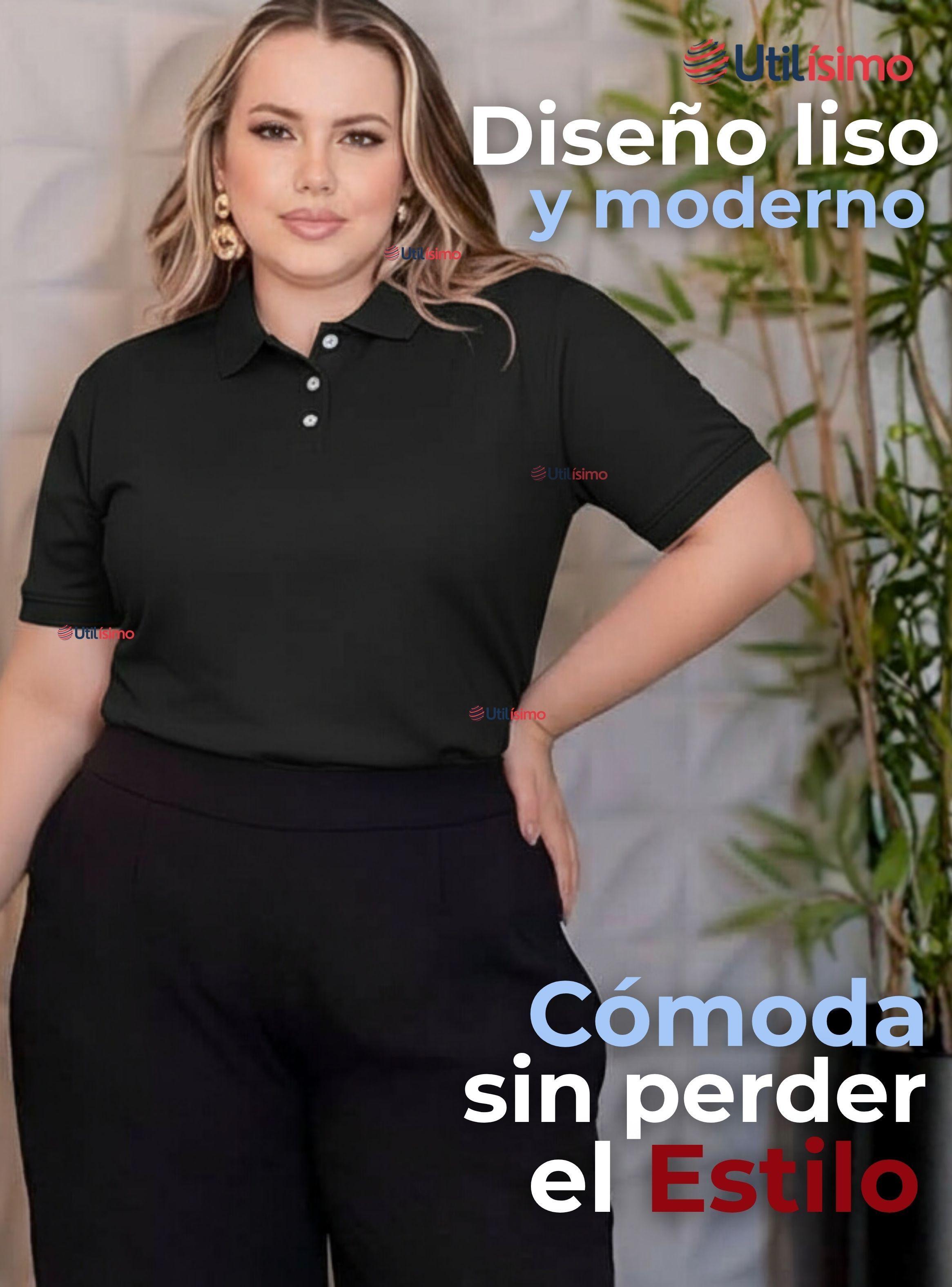 Polera Pique Premium 200g Manga Corta 100% Algodón Suave Chemise Color Negro Mujer-4