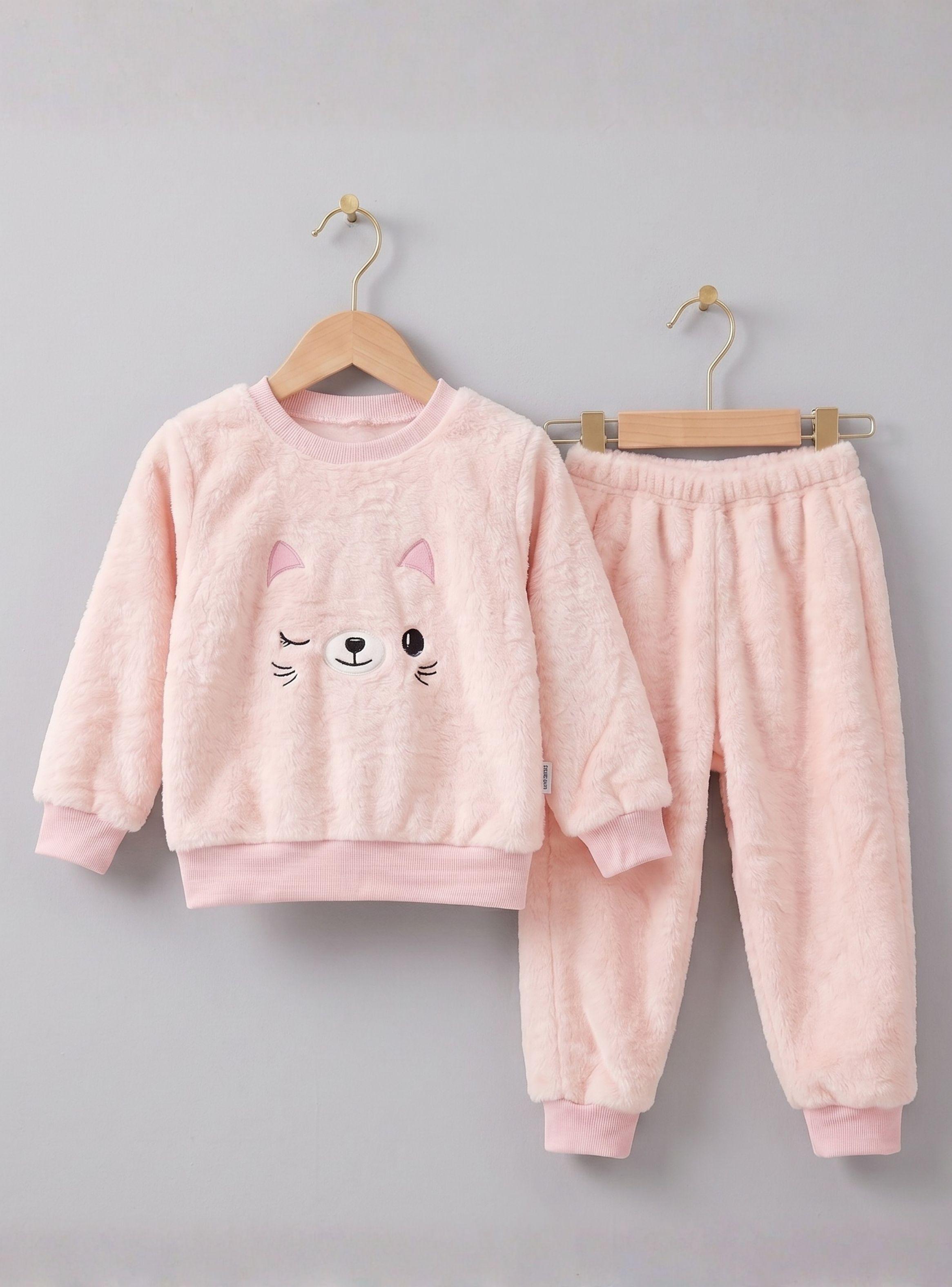 Conjunto Buzo Polerón Frizado 2 Piezas Niña Bebe Corderito Liso Pink Cat-1