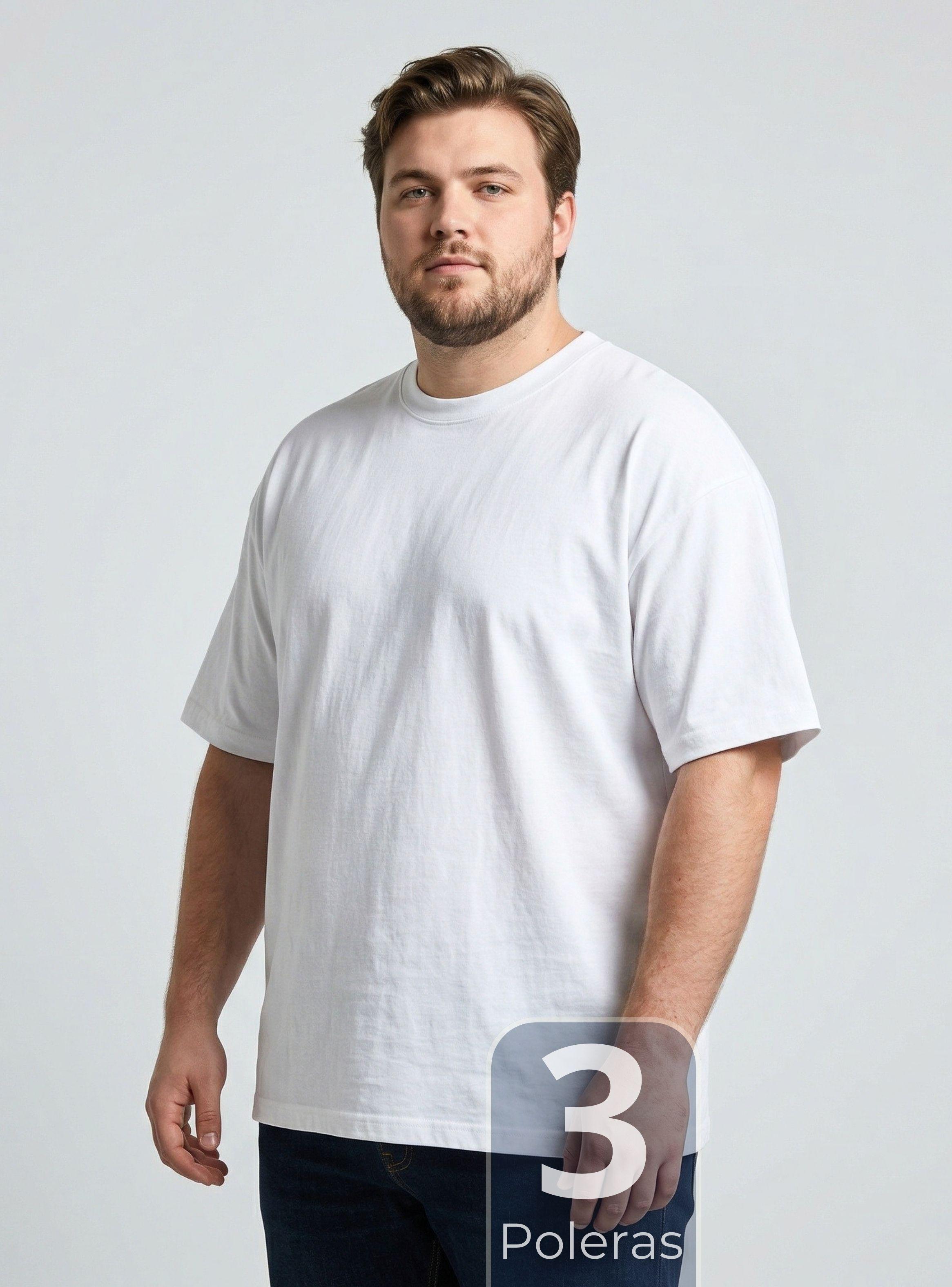 Pack 3 Camisetas Poleras Algodón Primera Capa Manga Corta Color Blanco Hombre-1