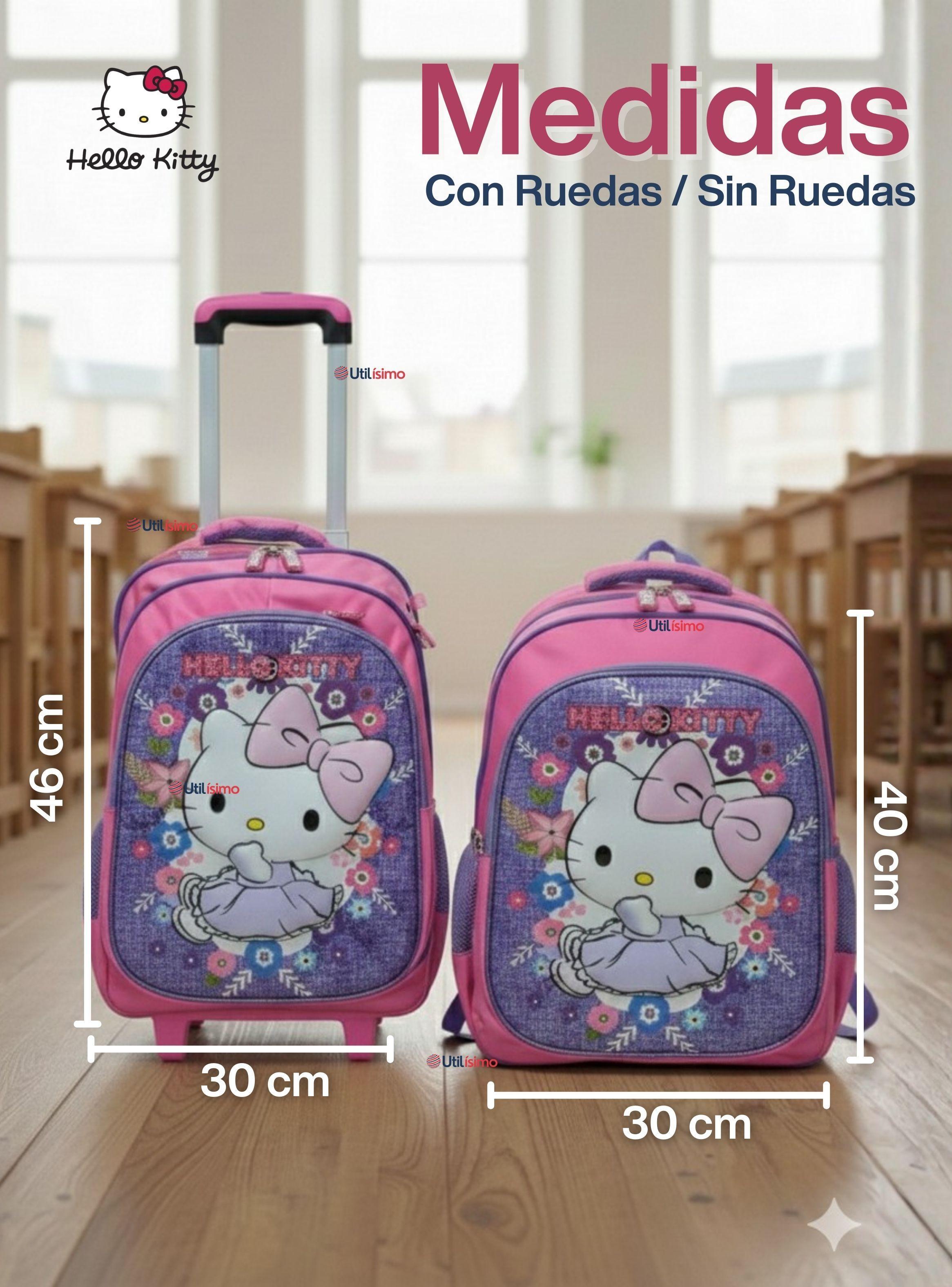Mochila Escolar Hello Kitty Con Ruedas Desmontables + Estuche + Lonchera Lila Niña Poliéster-3
