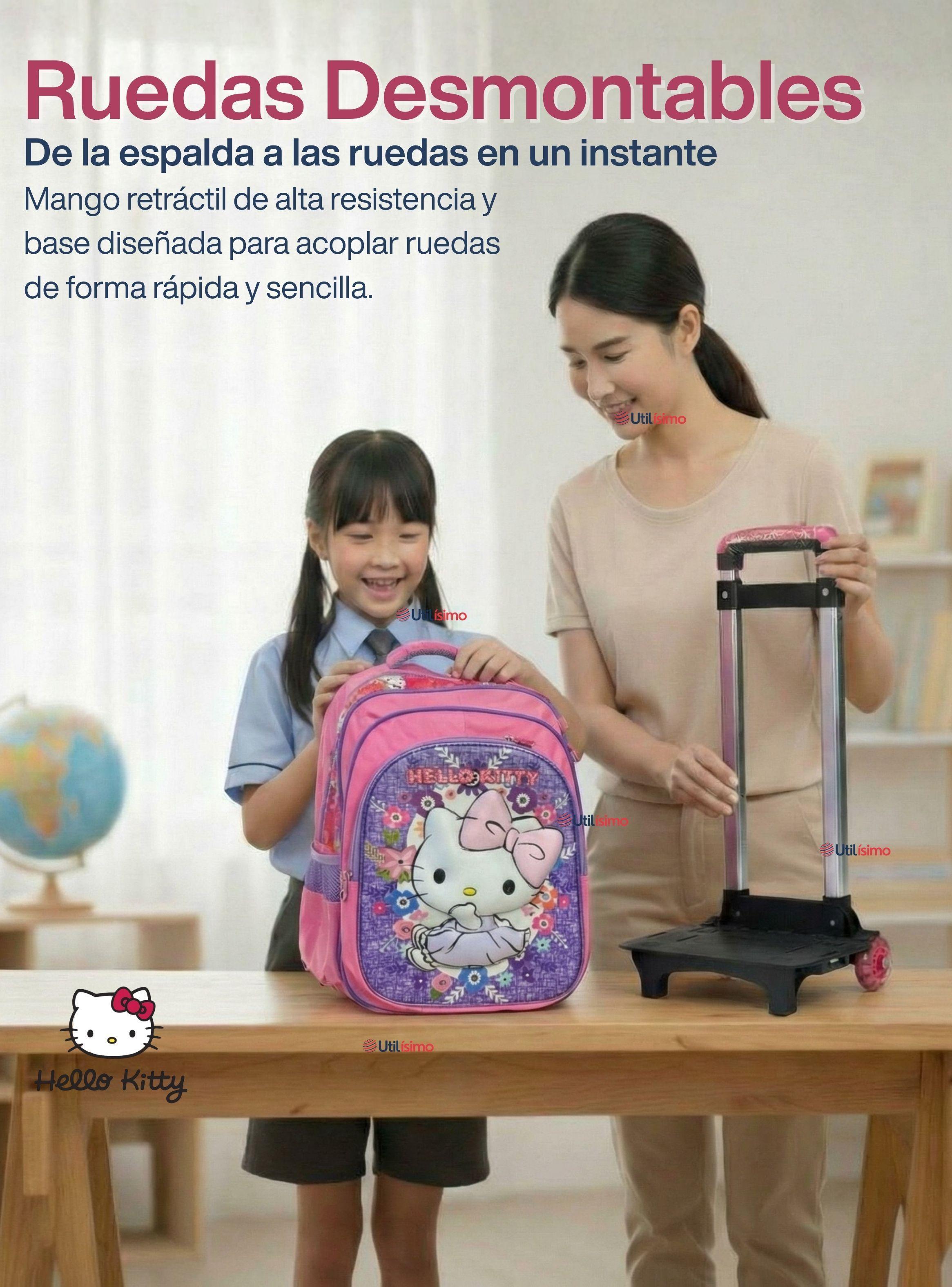 Mochila Escolar Hello Kitty Con Ruedas Desmontables + Estuche + Lonchera Lila Niña Poliéster-4