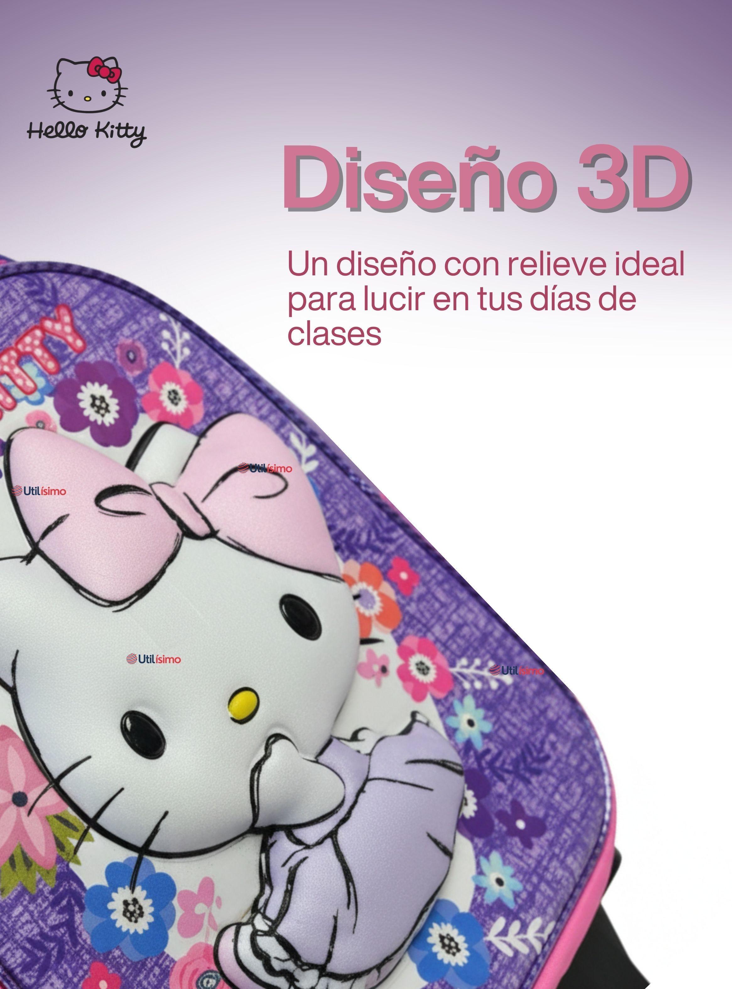 Mochila Escolar Hello Kitty Con Ruedas Desmontables + Estuche + Lonchera Lila Niña Poliéster-5